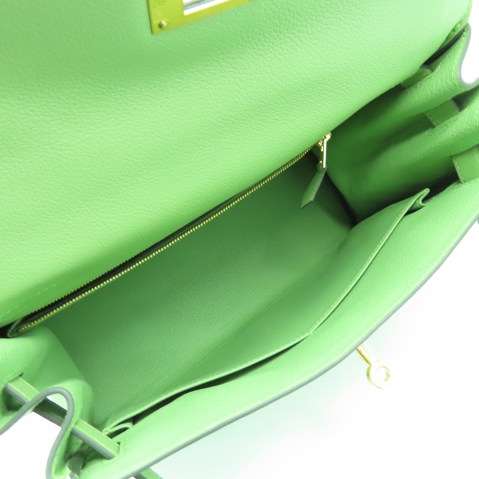 HERMES Evercolour皮革Kelly 28金扣手挽肩背兩用袋牛油果绿色