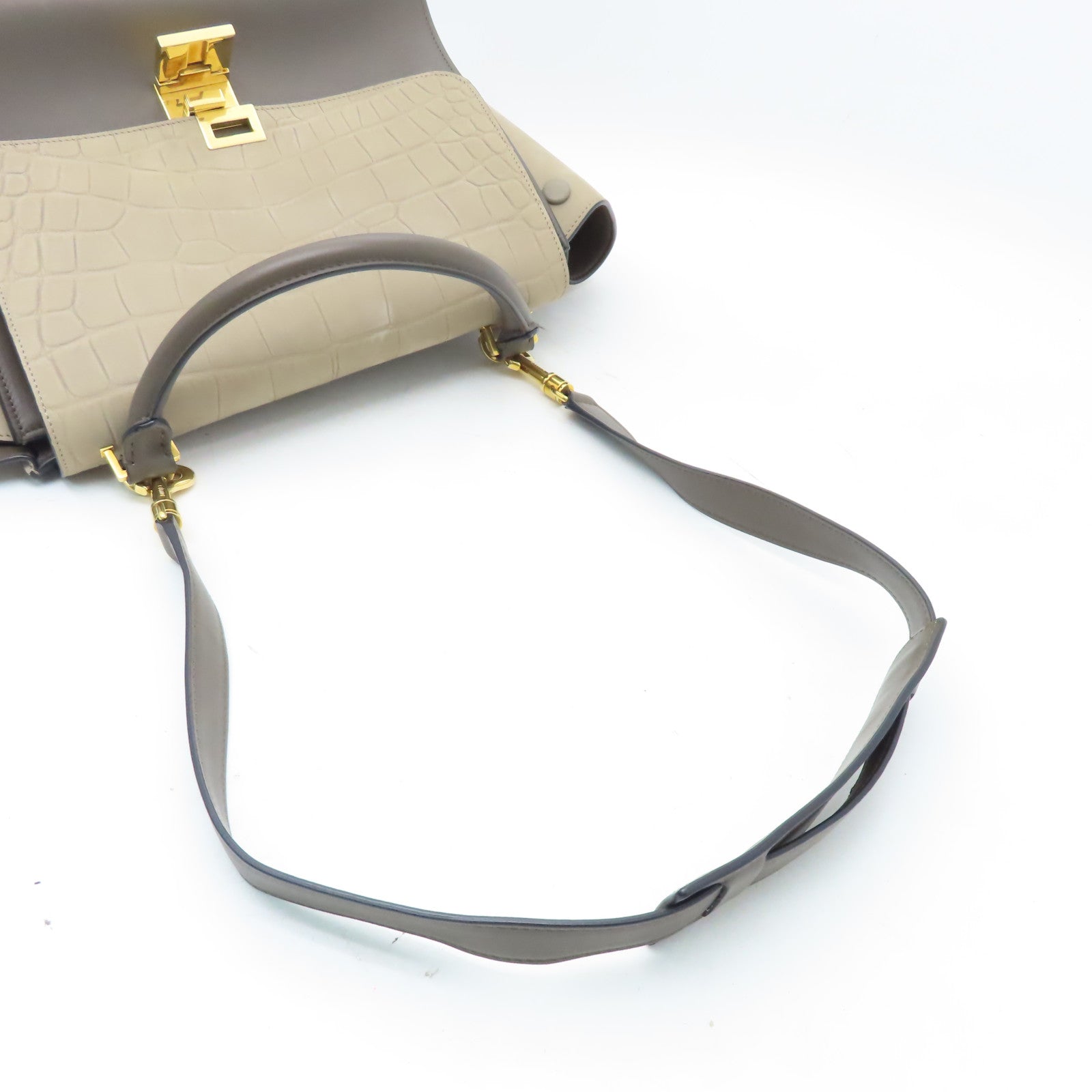 CELINE 牛皮皮革Trapeze金扣手挽肩背兩用袋灰色
