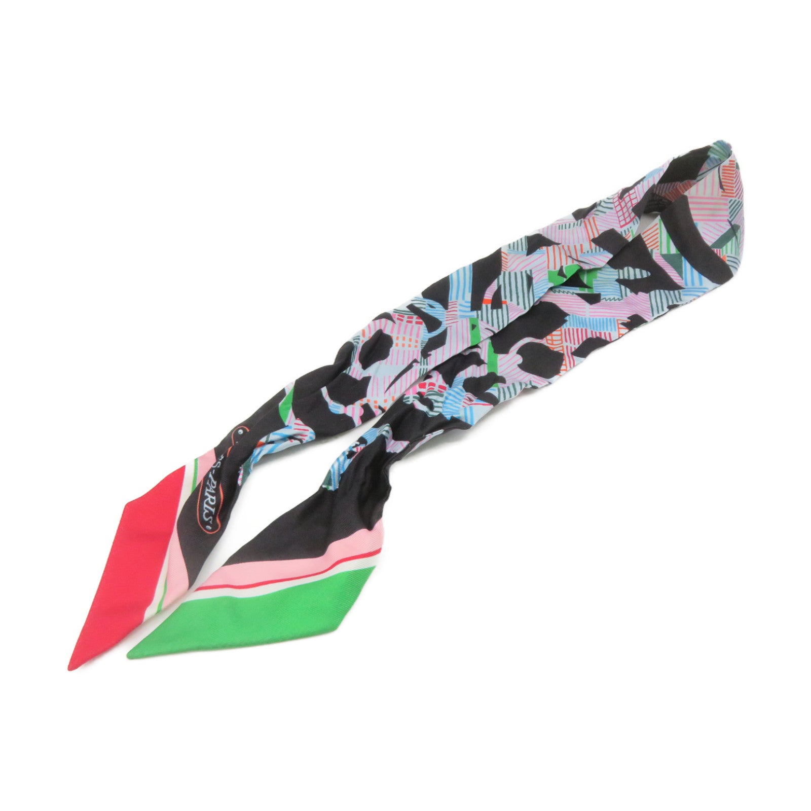 HERMES 絲質Twilly Scarf絲巾黑色/彩色