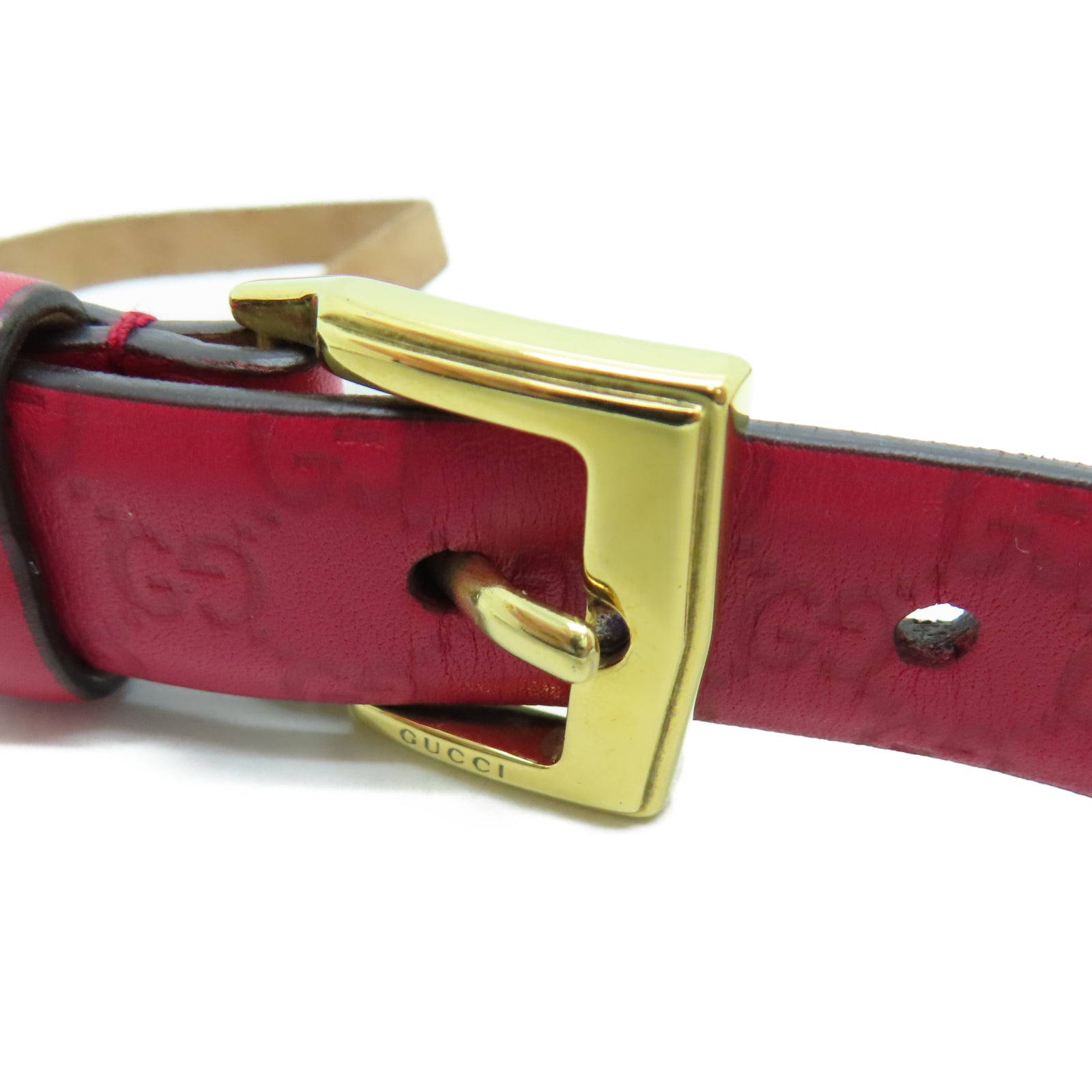 GUCCI 牛皮皮革Belt 85cm金扣皮帶紅色