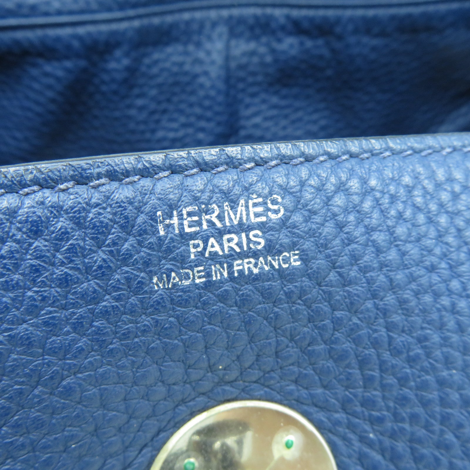 HERMES Clemence皮革Lindy 34銀扣手挽肩背兩用袋藍色