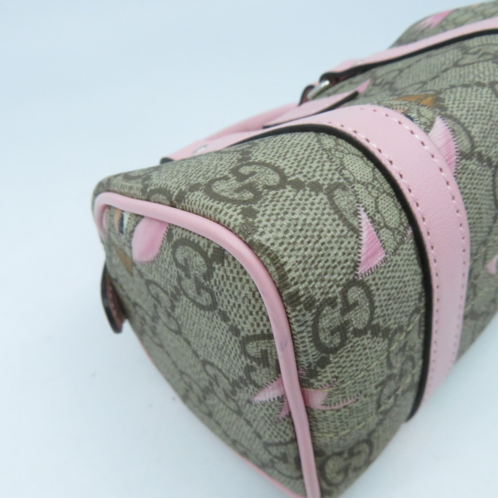 GUCCI 塗層帆布Boston Bag銀扣手挽袋粉紅色