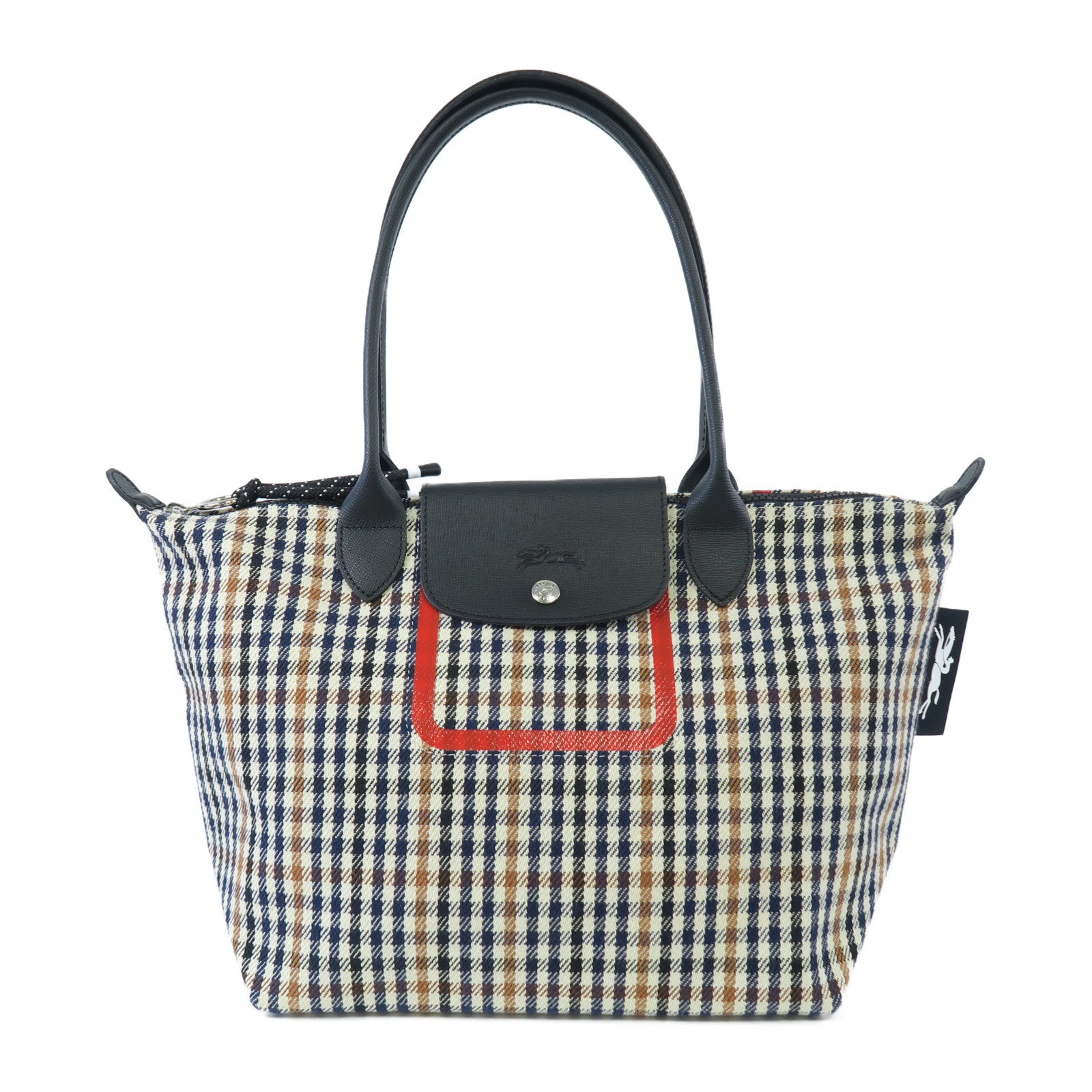 Longchamp 棉質Shoulder Bag銀扣肩背袋藍色/米色