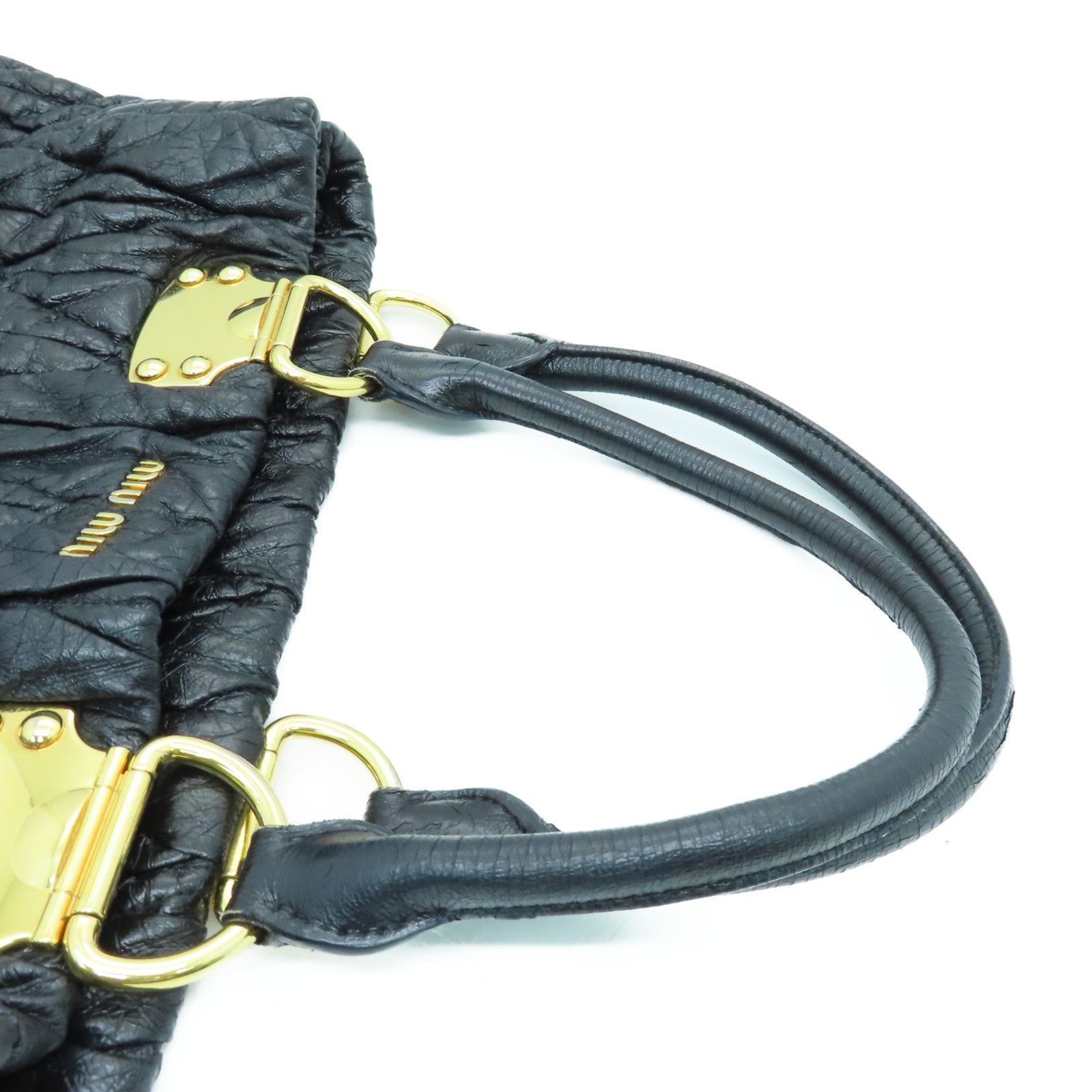 Miu Miu 皮革Handbag金扣手挽袋黑色