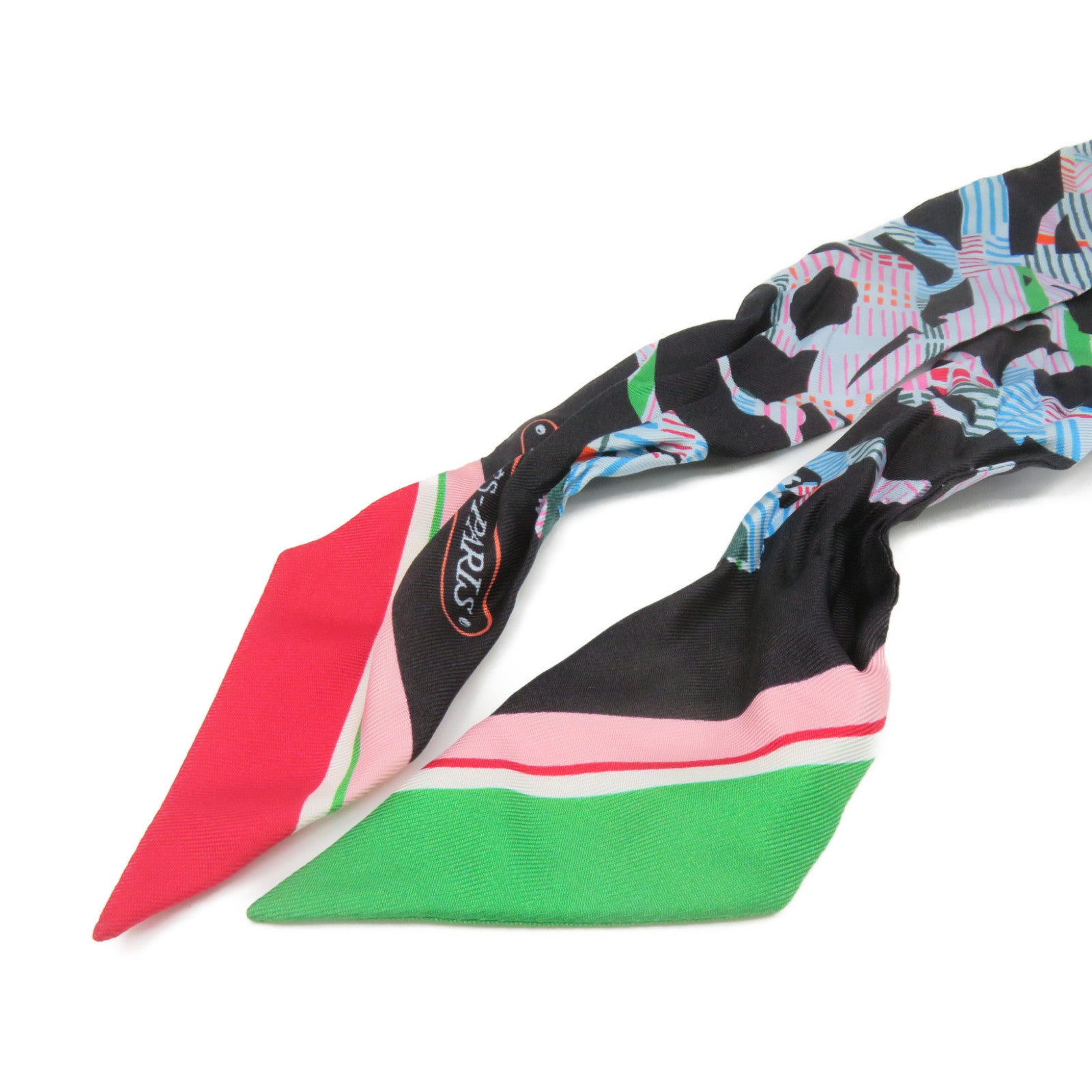 HERMES 絲質Twilly Scarf絲巾黑色/彩色