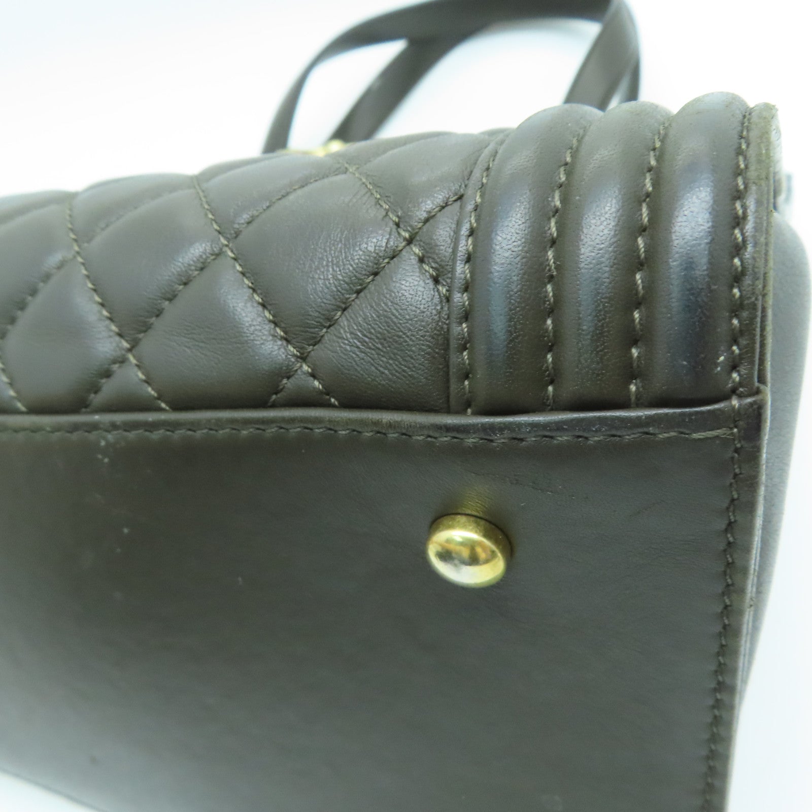 CHANEL 菱格牛皮皮革Boy Totebag金扣手挽袋深绿色