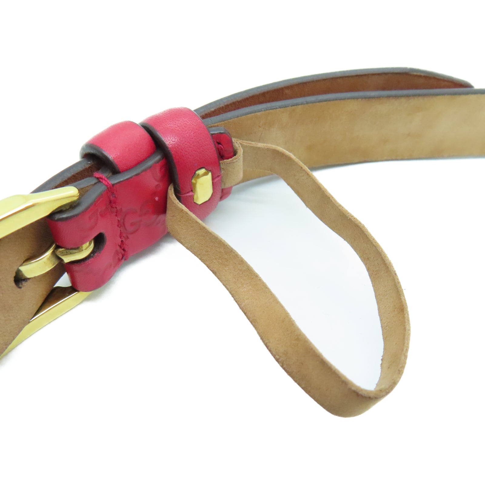 GUCCI 牛皮皮革Belt 85cm金扣皮帶紅色