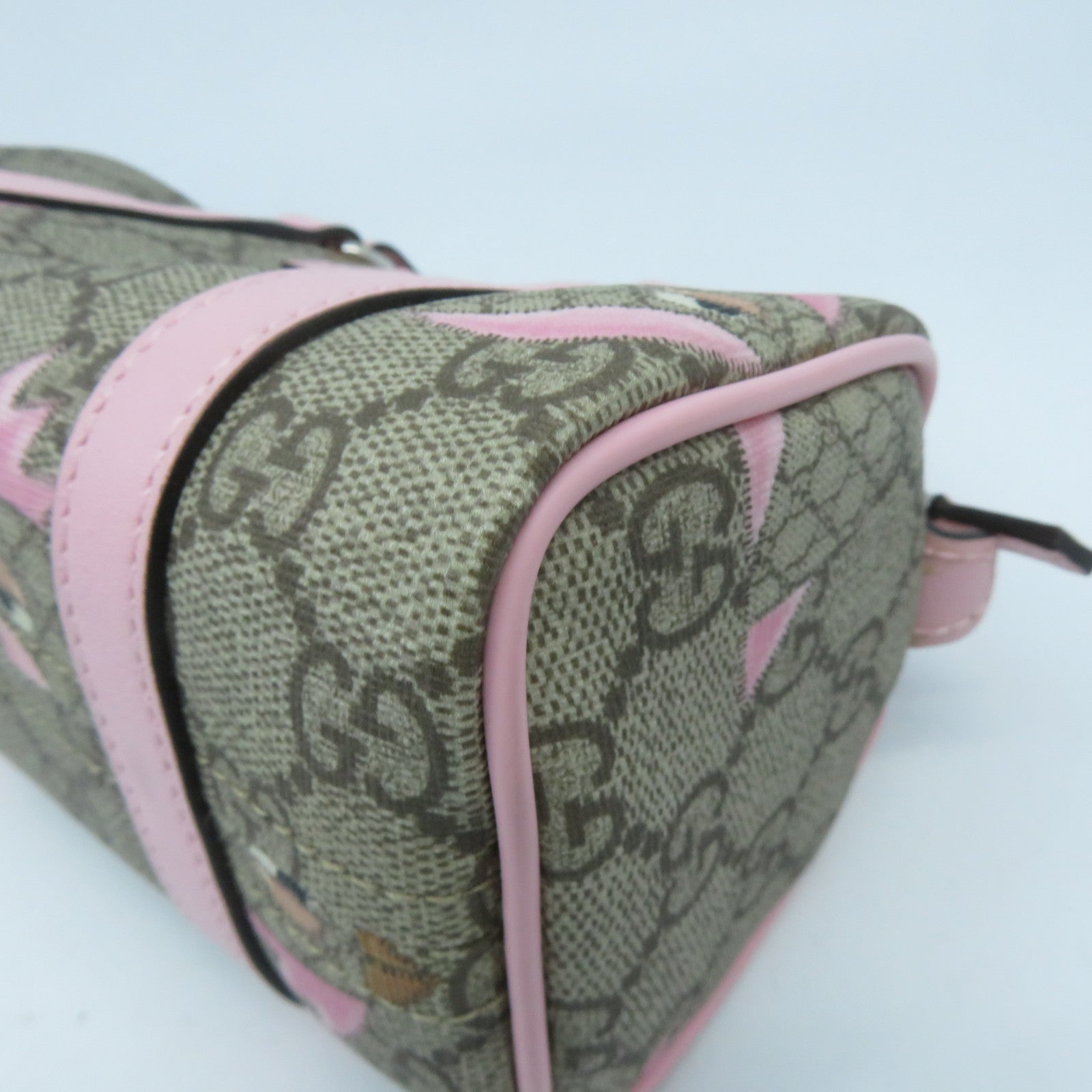 GUCCI 塗層帆布Boston Bag銀扣手挽袋粉紅色