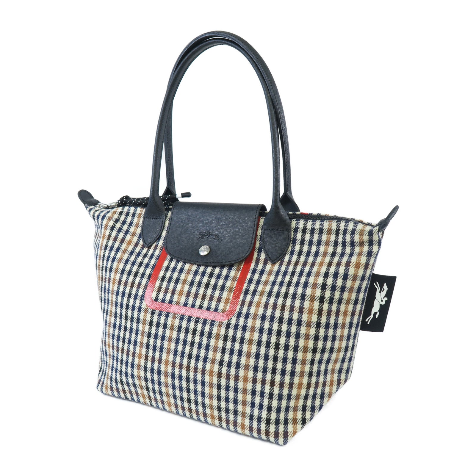 Longchamp 棉質Shoulder Bag銀扣肩背袋藍色/米色