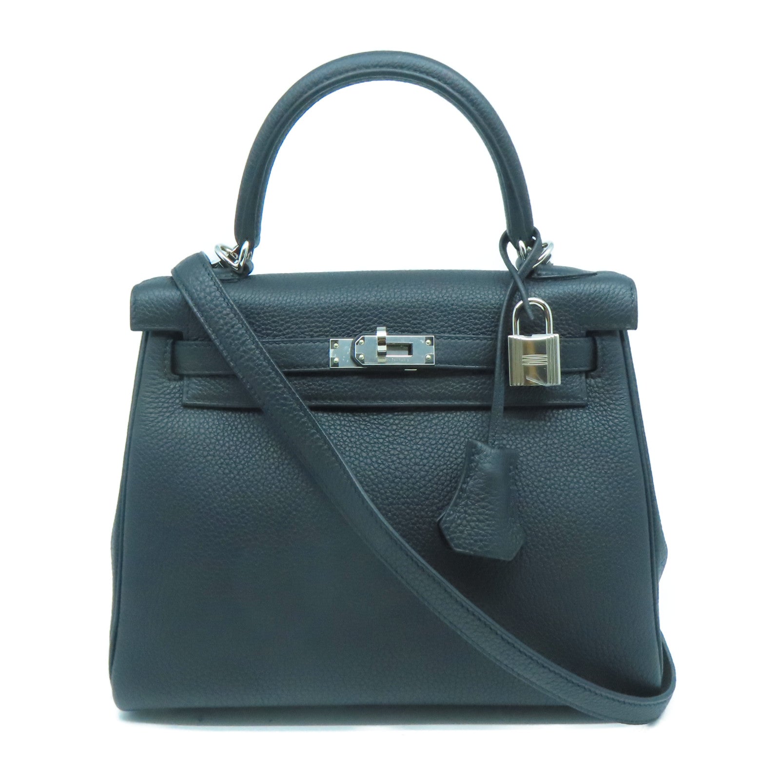 HERMES 【激減優惠】Clemence皮革Kelly 25銀扣手挽肩背兩用袋黑色