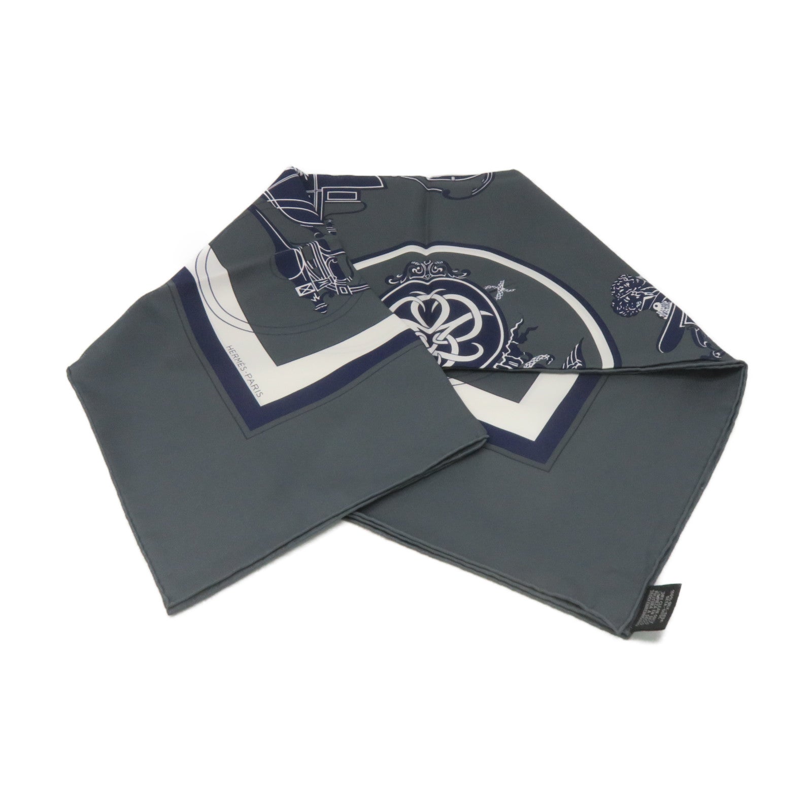 HERMES 絲質Scarf 90x90絲巾灰色/藍色/白色