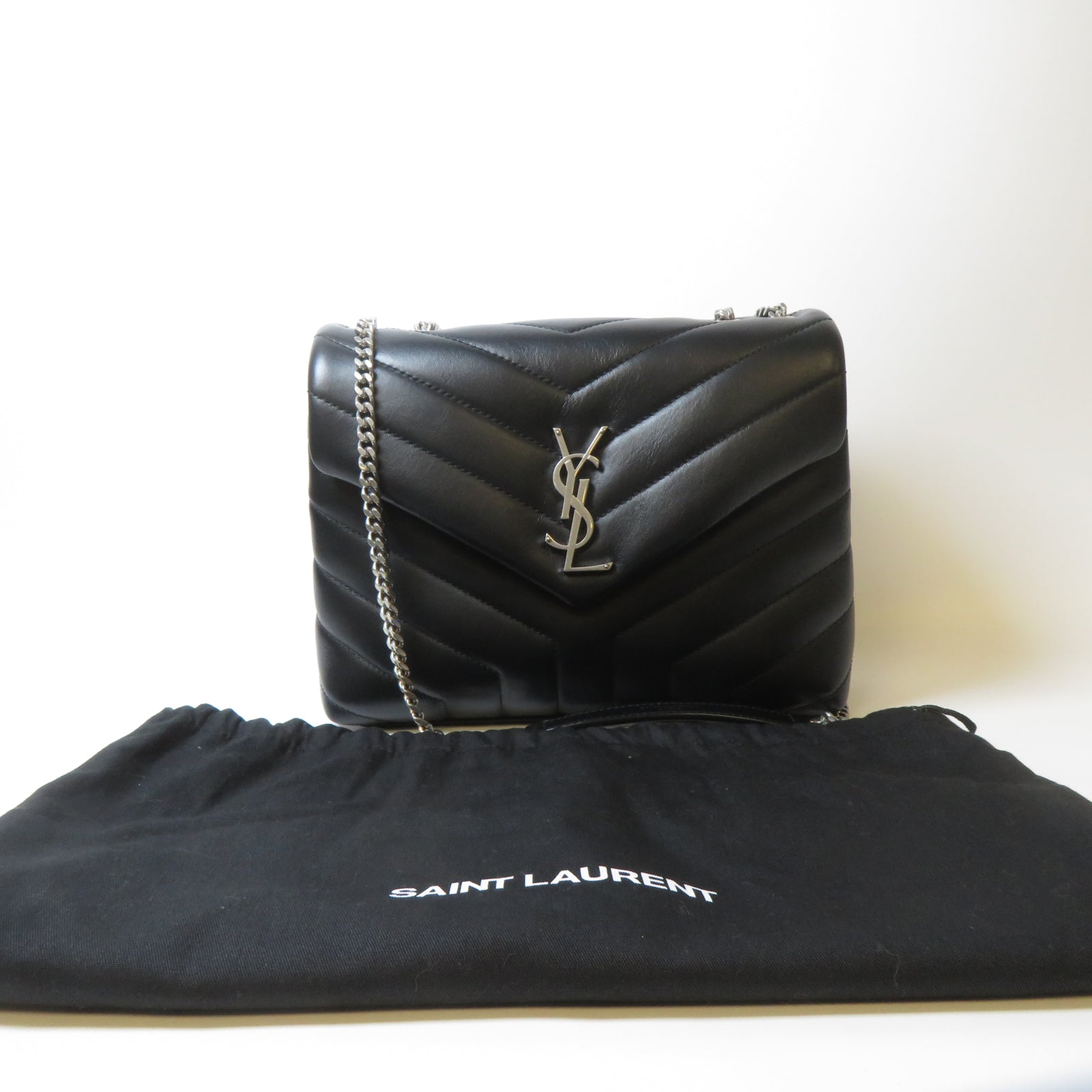 SAINT LAURENT 牛皮皮革Lou Lou Bag銀扣鏈帶肩背袋黑色