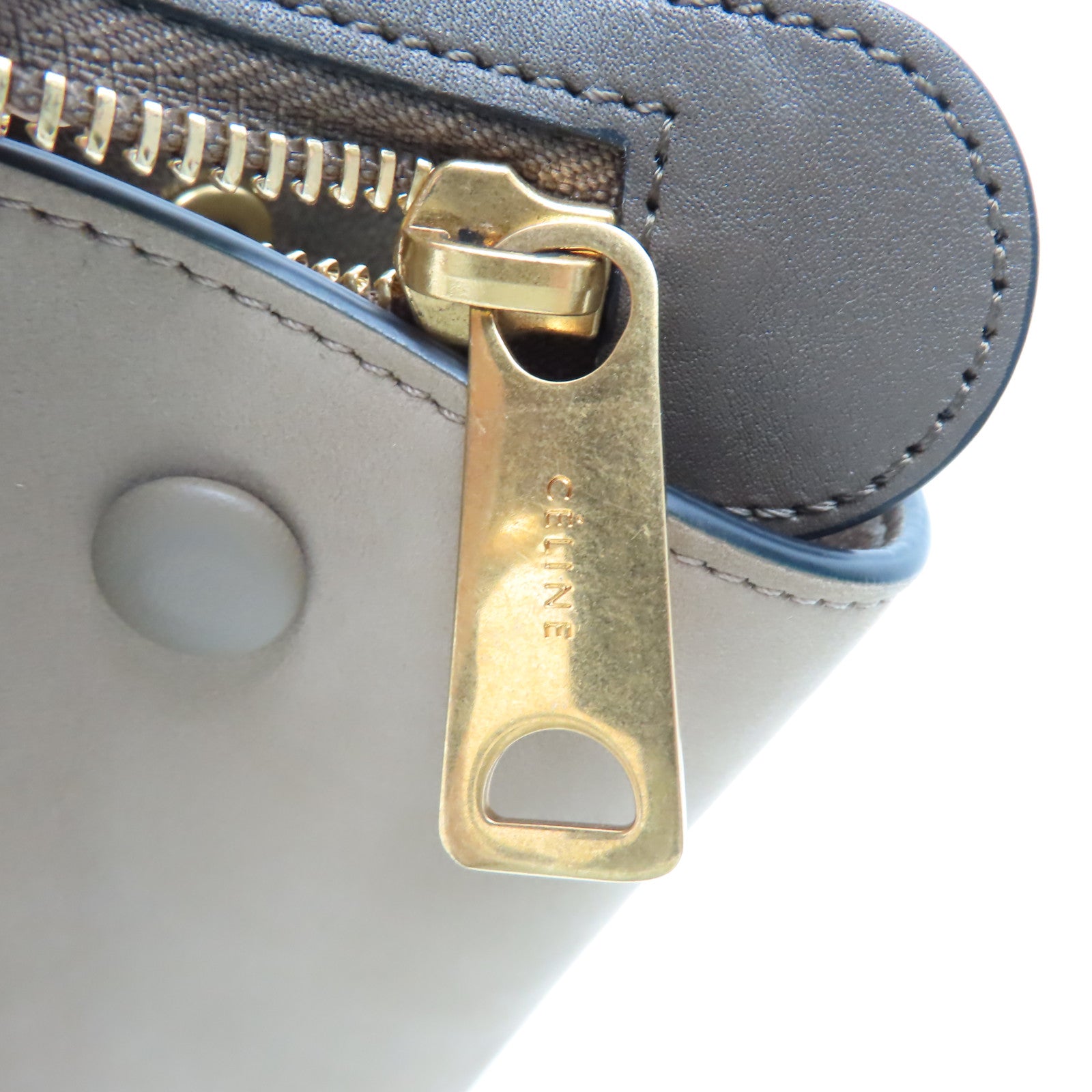 CELINE 牛皮皮革Trapeze金扣手挽肩背兩用袋灰色