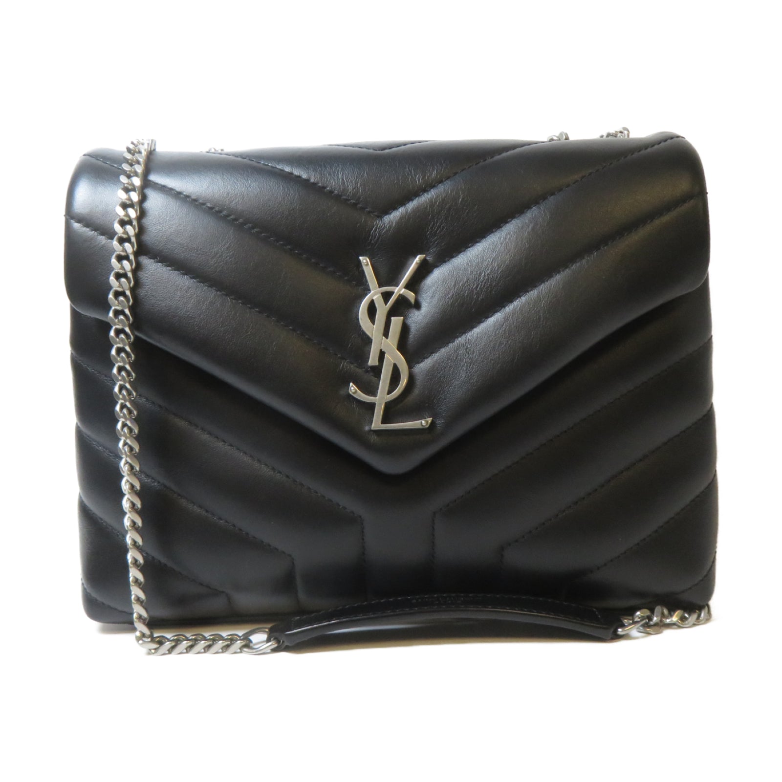 SAINT LAURENT 牛皮皮革Lou Lou Bag銀扣鏈帶肩背袋黑色