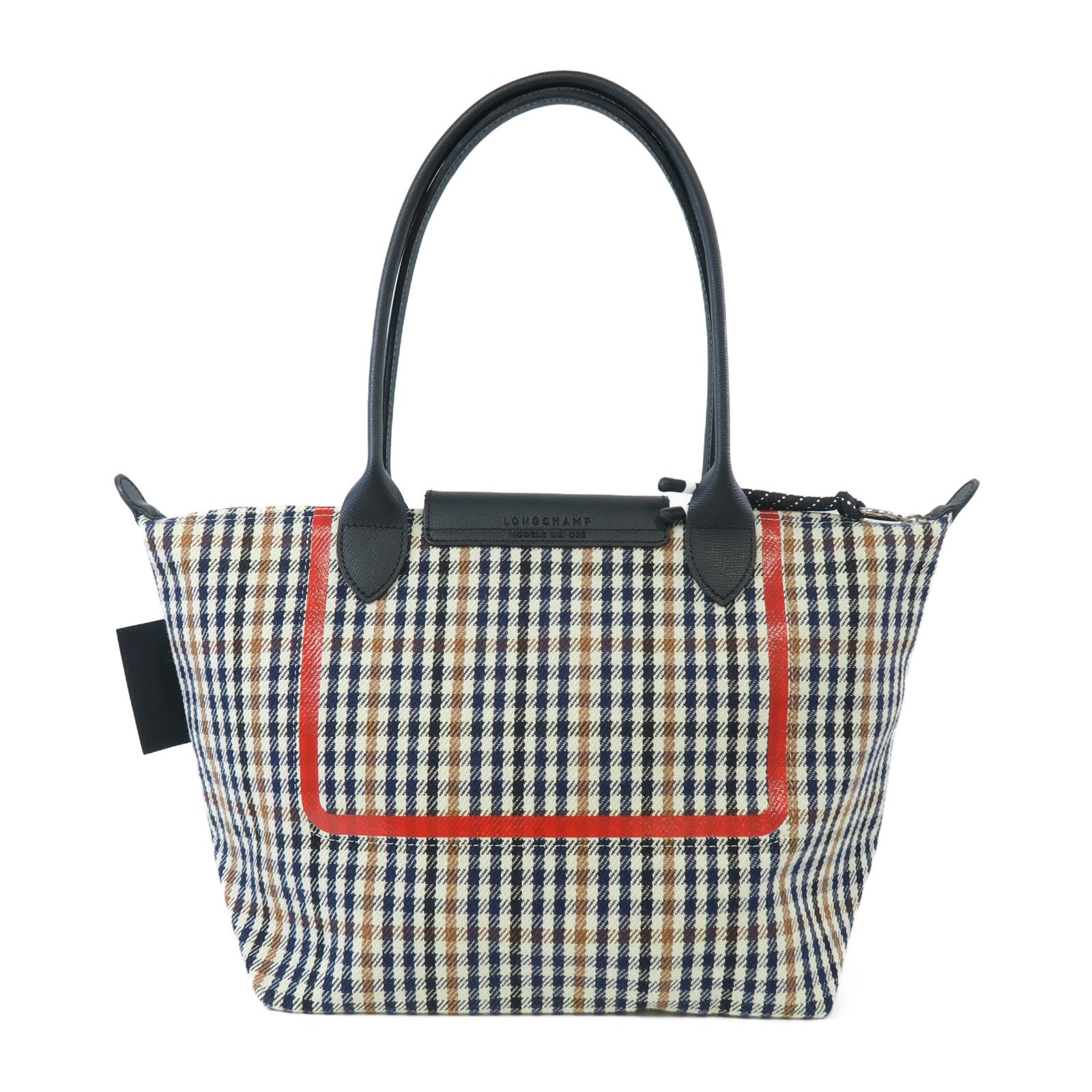 Longchamp 棉質Shoulder Bag銀扣肩背袋藍色/米色