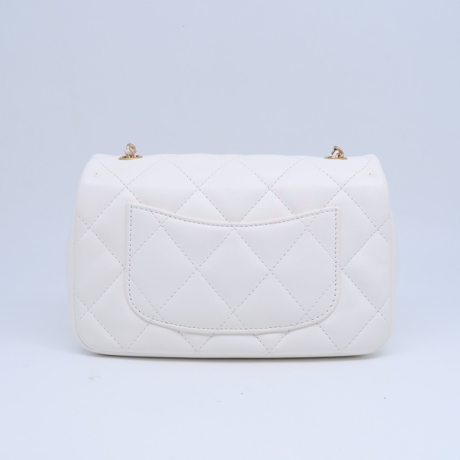 CHANEL 菱格牛皮皮革Chain Shoulder Bag金扣鏈帶肩背袋白色
