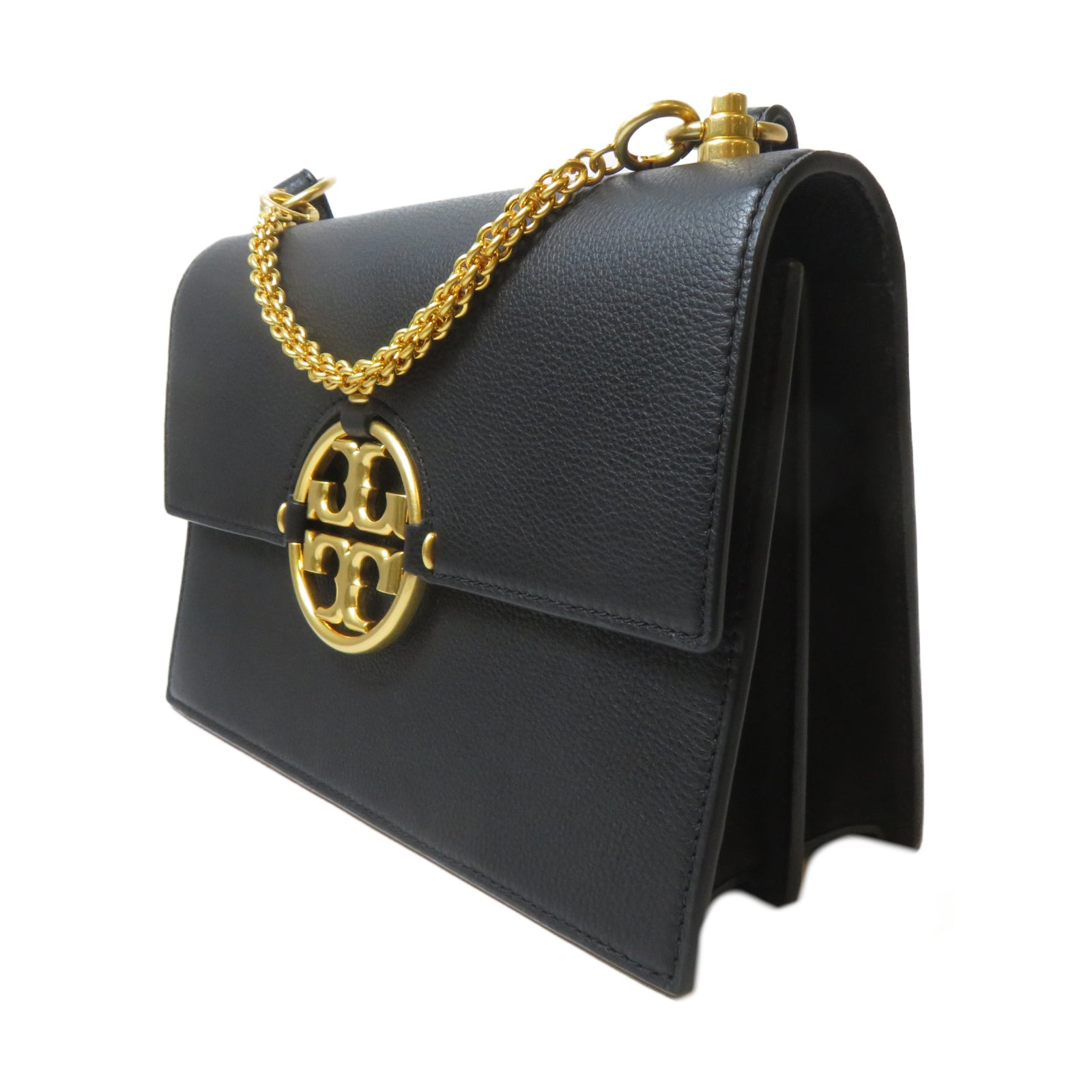 Tory Burch 牛皮皮革Logo-Plaque Leather Shoulder Bag金扣肩背袋黑色
