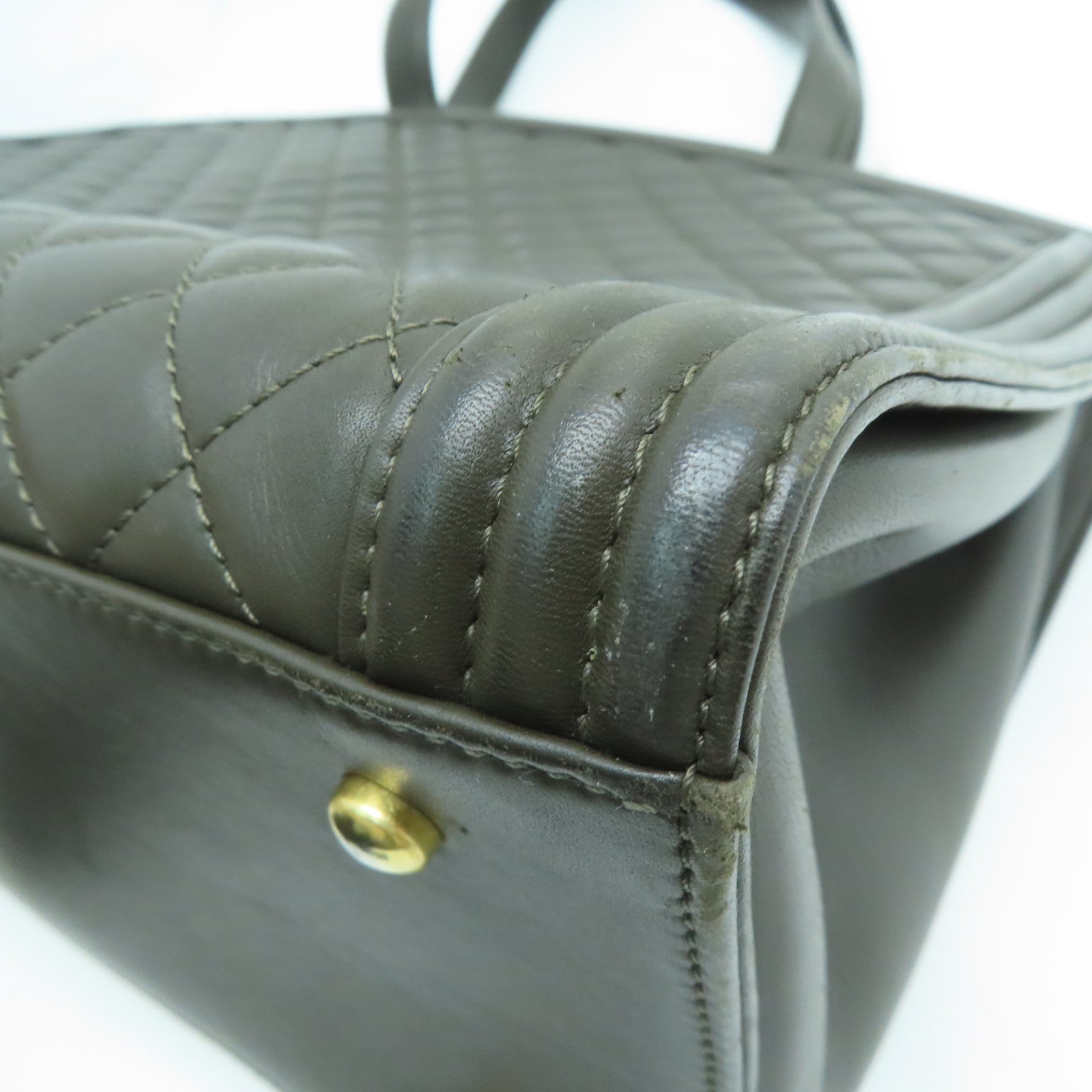 CHANEL 菱格牛皮皮革Boy Totebag金扣手挽袋深绿色