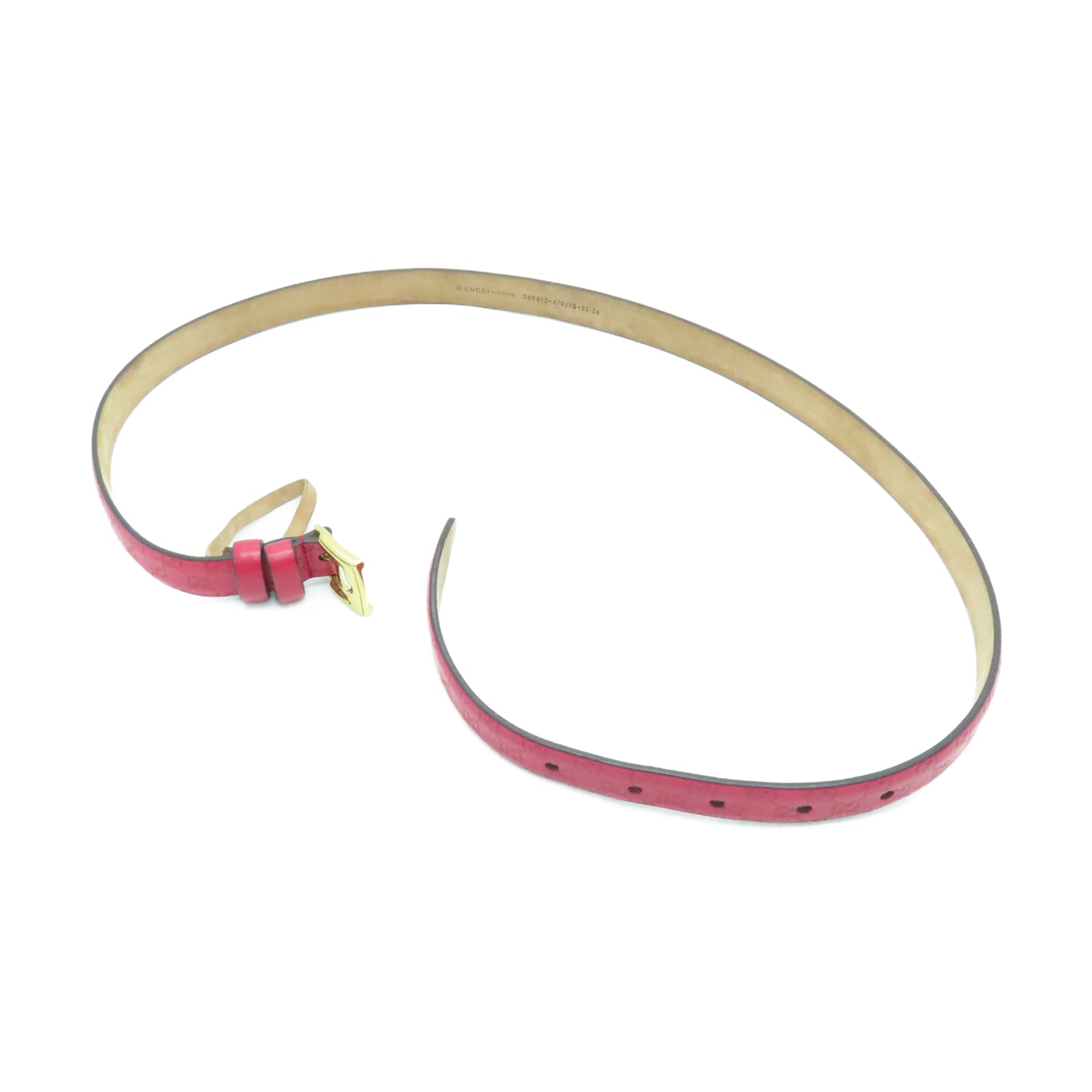 GUCCI 牛皮皮革Belt 85cm金扣皮帶紅色