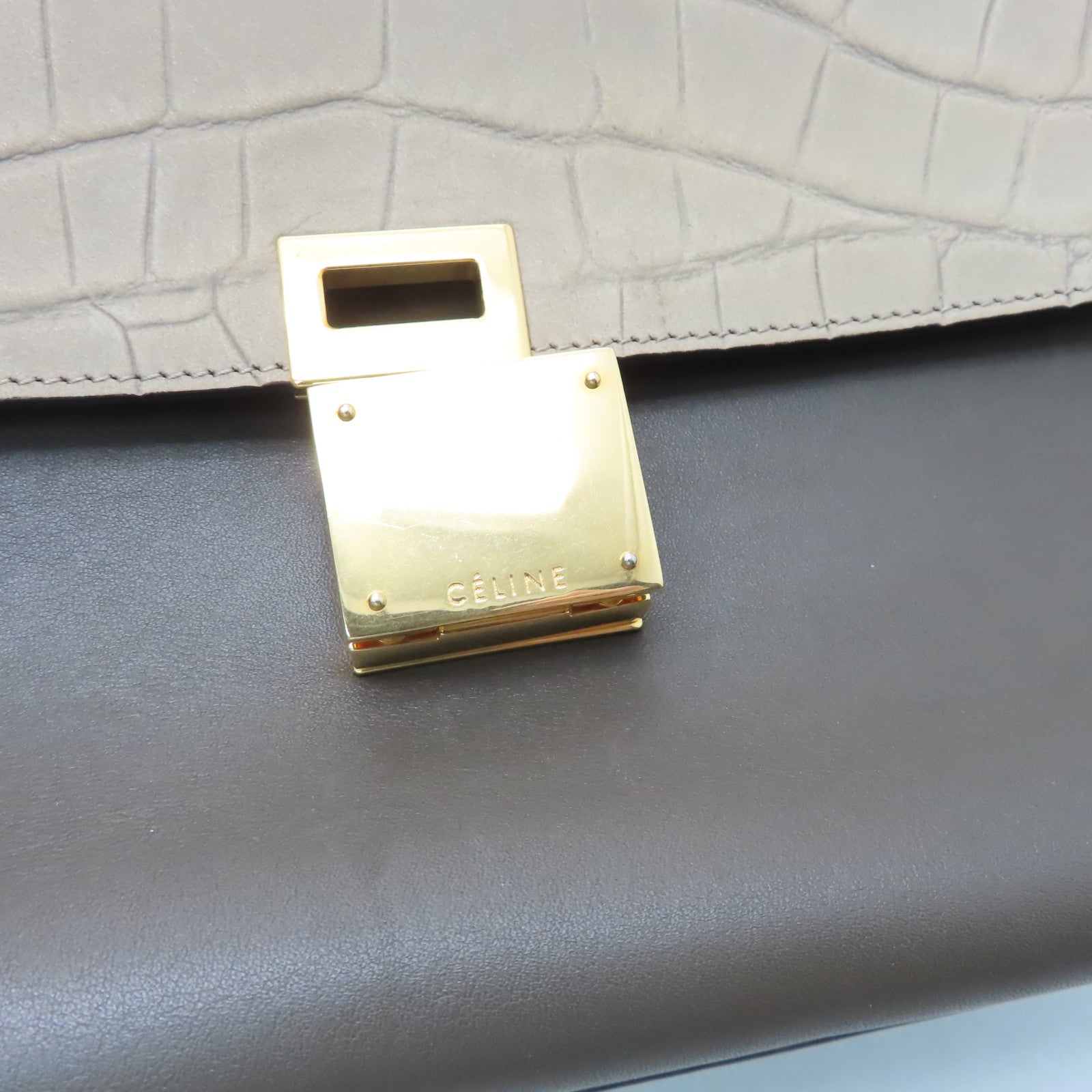 CELINE 牛皮皮革Trapeze金扣手挽肩背兩用袋灰色