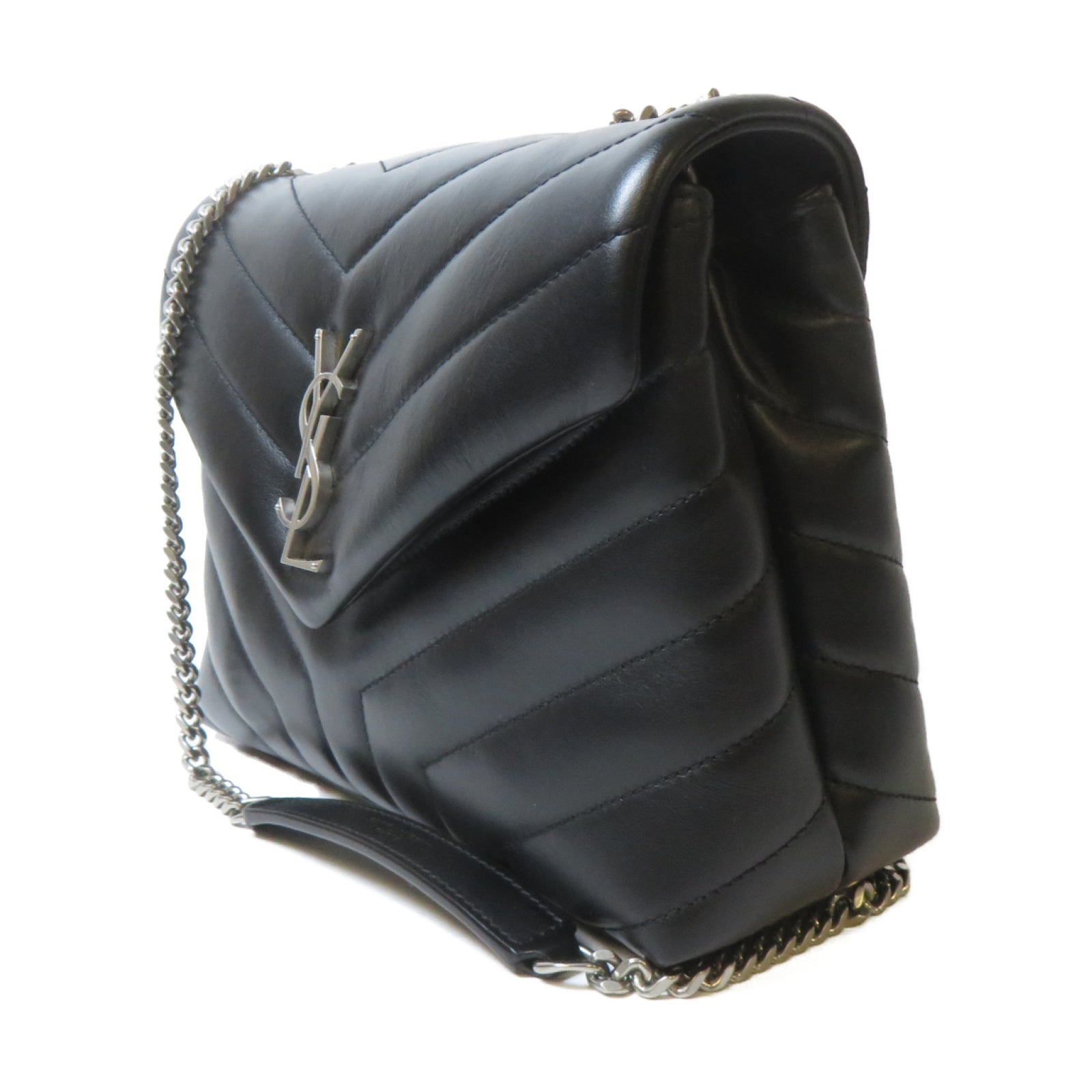 SAINT LAURENT 牛皮皮革Lou Lou Bag銀扣鏈帶肩背袋黑色