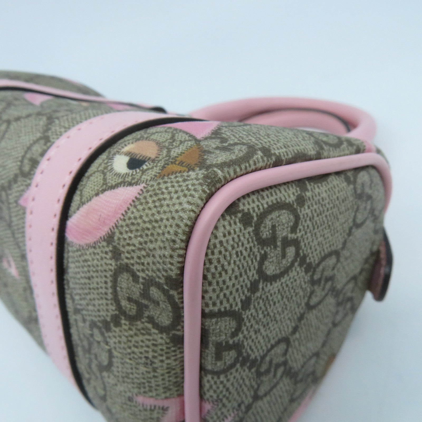 GUCCI 塗層帆布Boston Bag銀扣手挽袋粉紅色