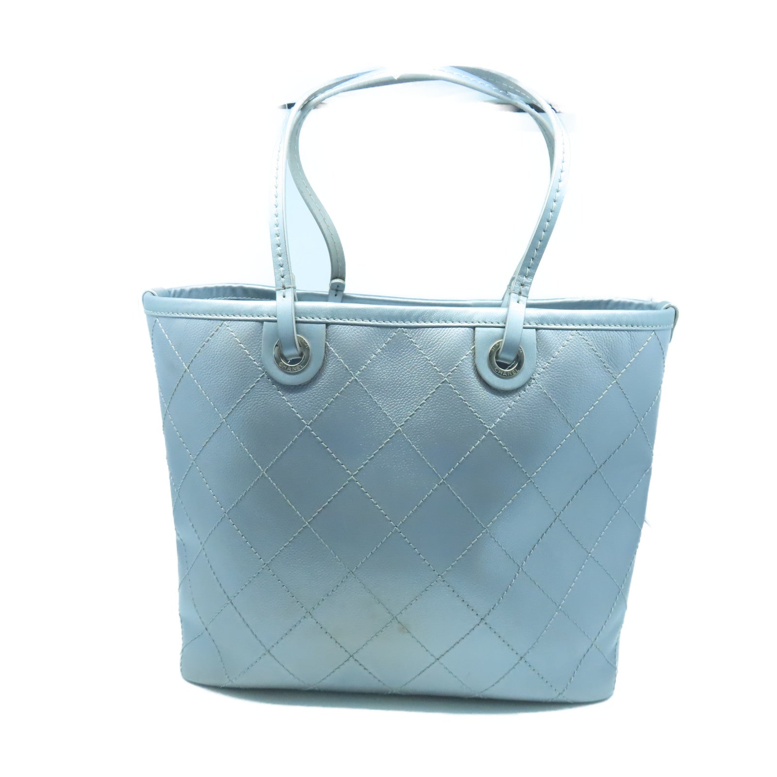 CHANEL 【激減優惠】菱格Caviar皮革Tote Bag銀扣手挽袋銀色