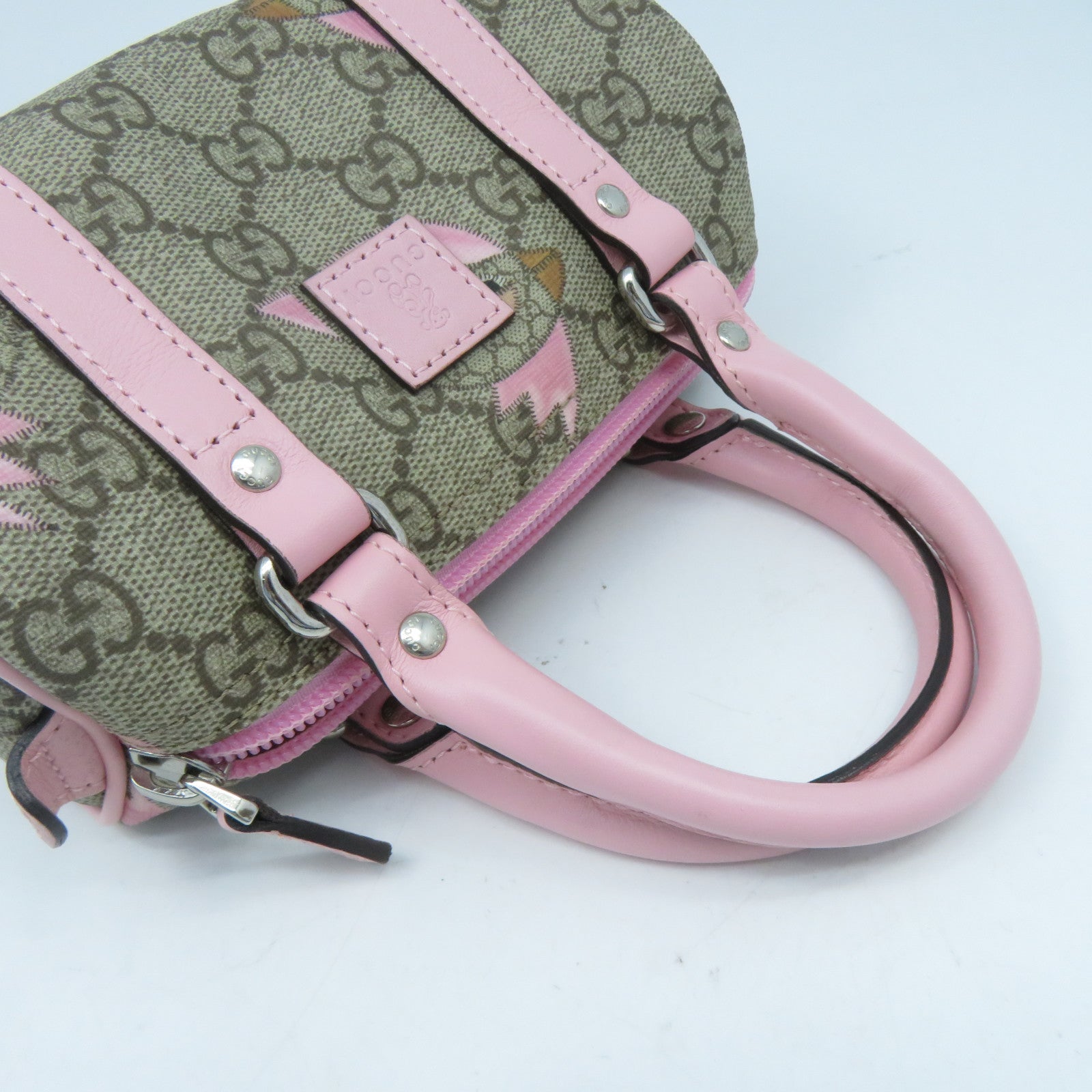 GUCCI 塗層帆布Boston Bag銀扣手挽袋粉紅色