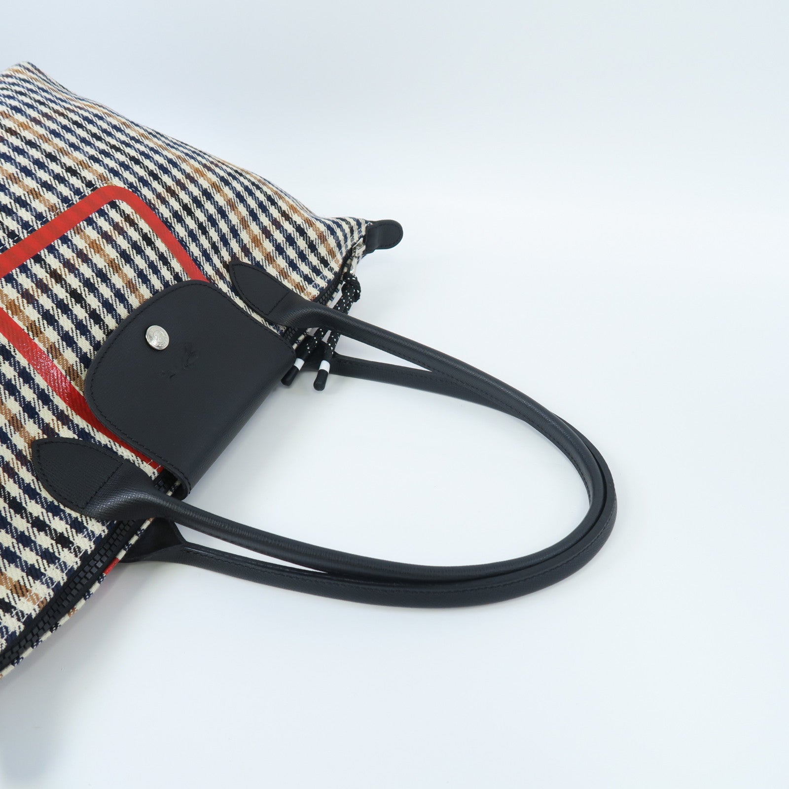 Longchamp 棉質Shoulder Bag銀扣肩背袋藍色/米色