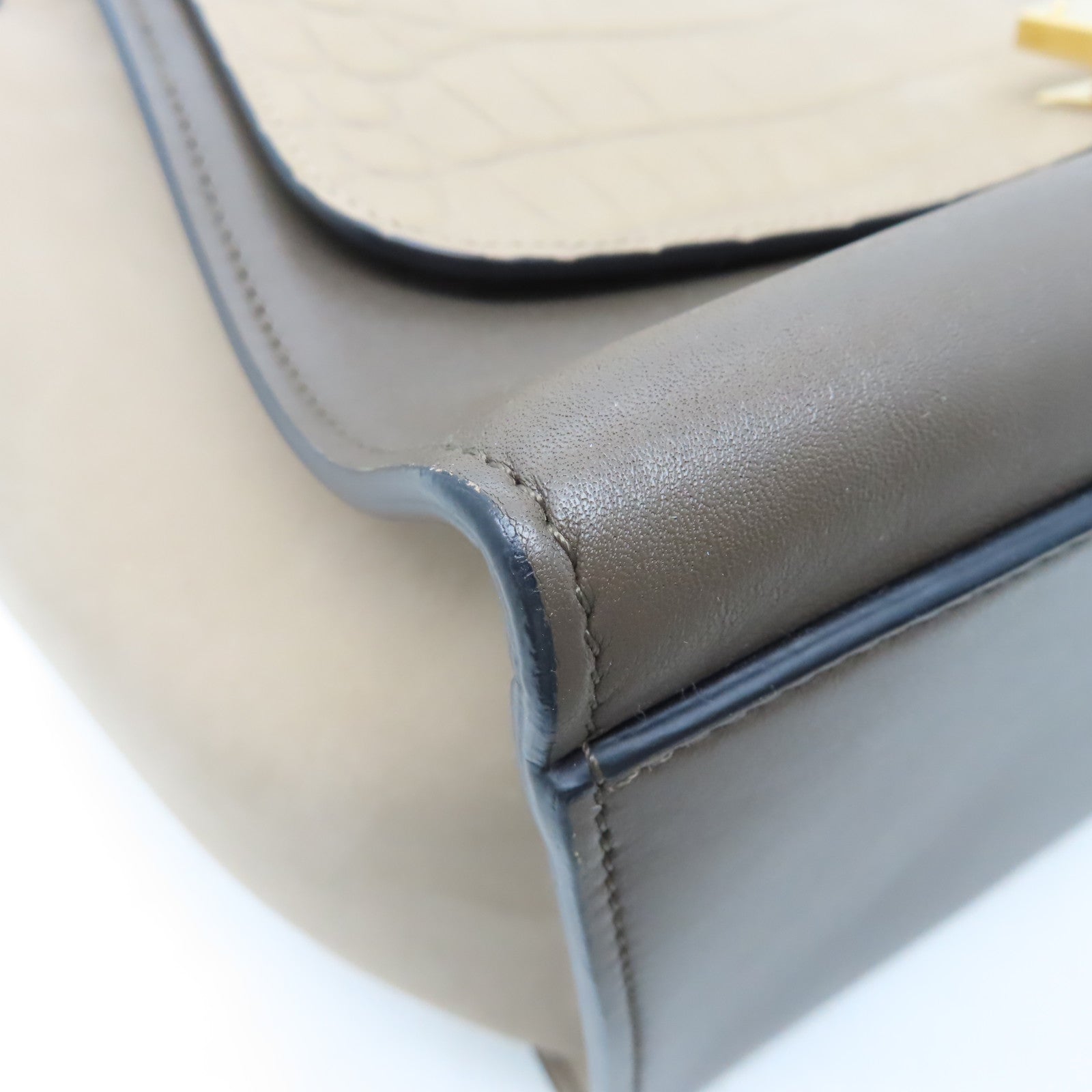 CELINE 牛皮皮革Trapeze金扣手挽肩背兩用袋灰色