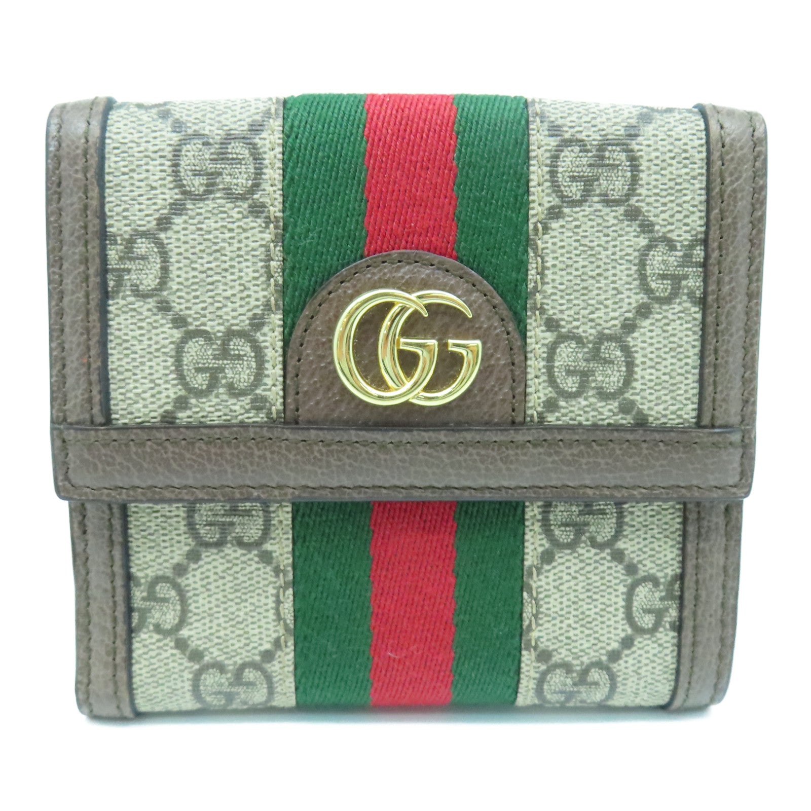 GUCCI 塗層帆布Ophdia GG Supreme金扣錢包棕色