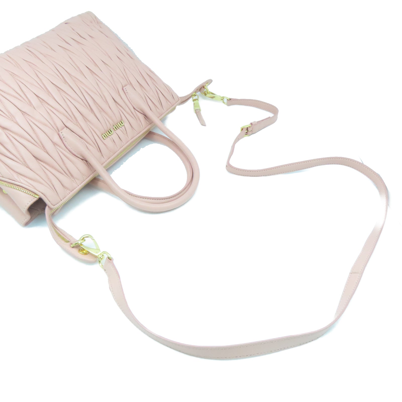 Miu Miu 牛皮皮革2 Way Shoulder金扣手挽肩背兩用袋粉紅色