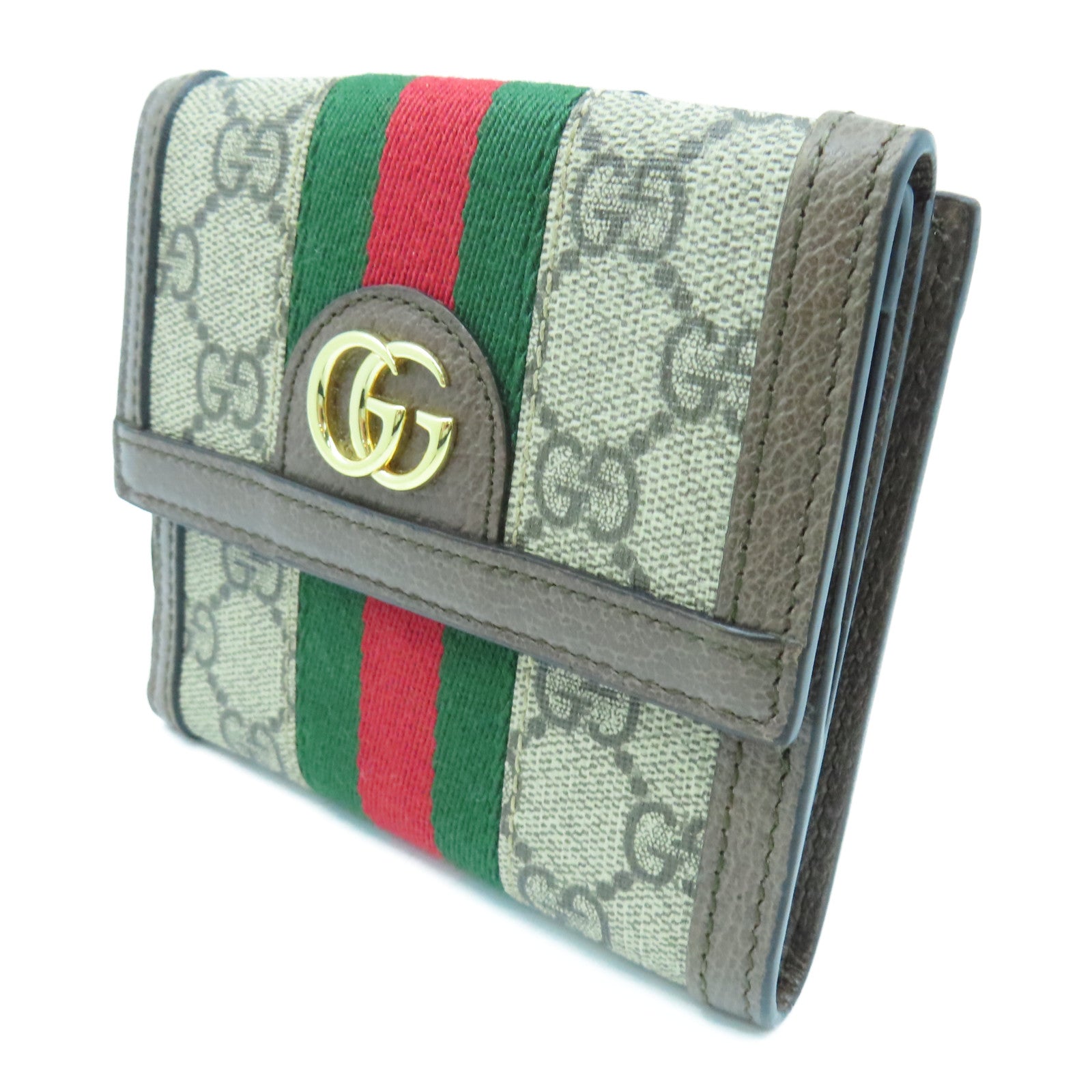 GUCCI 塗層帆布Ophdia GG Supreme金扣錢包棕色