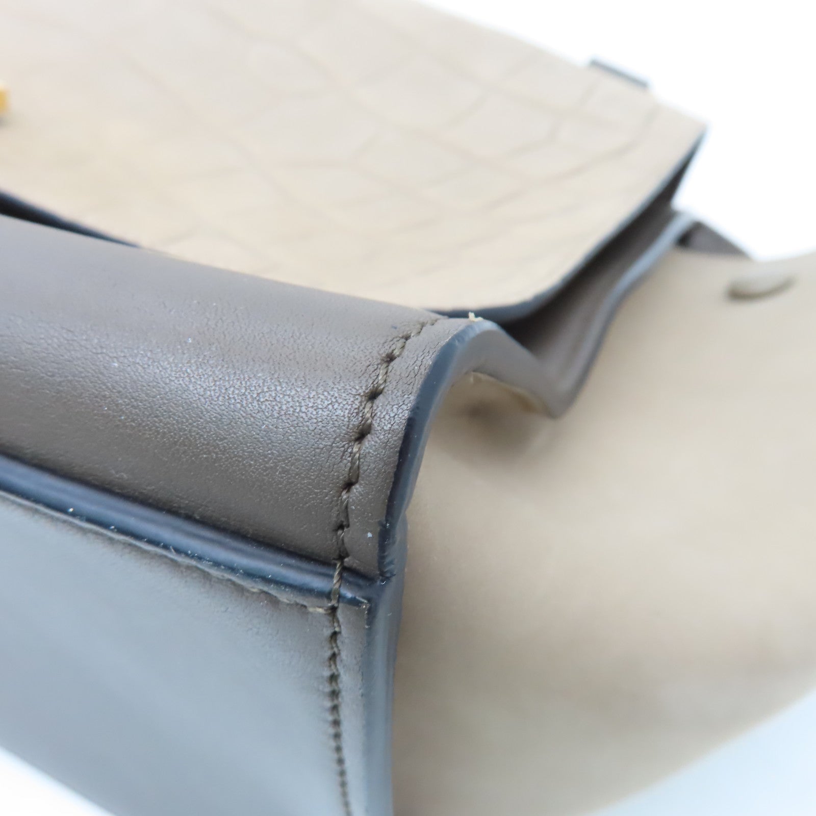 CELINE 牛皮皮革Trapeze金扣手挽肩背兩用袋灰色