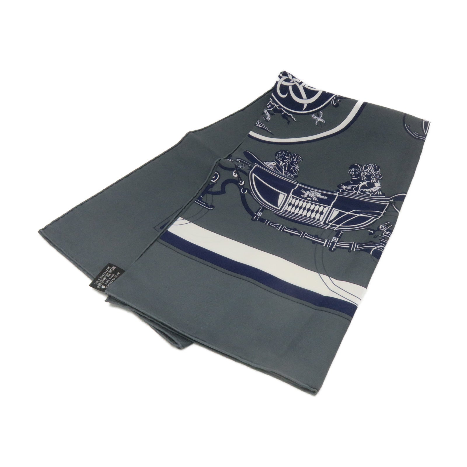 HERMES 絲質Scarf 90x90絲巾灰色/藍色/白色
