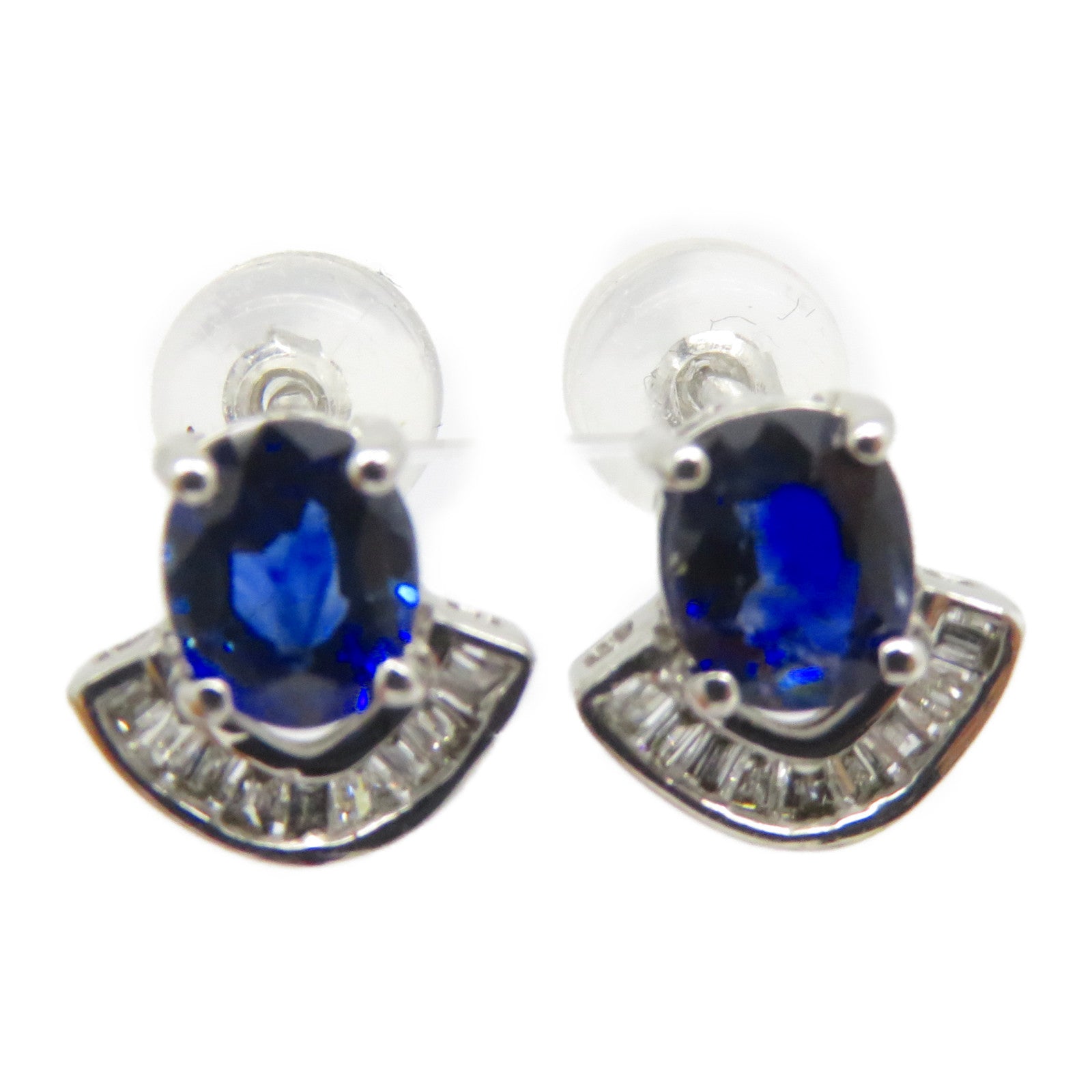 JEWELRY 18K白金Sapphire Earrings 0.95ct藍寶石/0.10ct鑽石耳環藍色/銀色