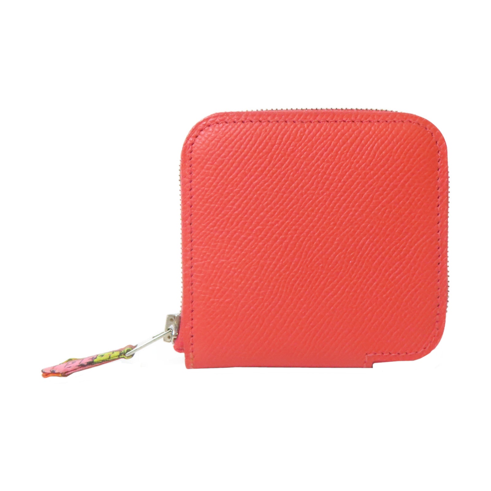 HERMES Epsom皮革Silk'in Coin Purse銀扣零錢包牡丹紅色