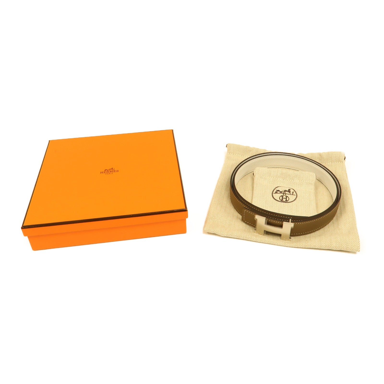 HERMES Swift皮革/Epsom皮革H Buckle Belt 85cm銀扣皮帶大象灰色