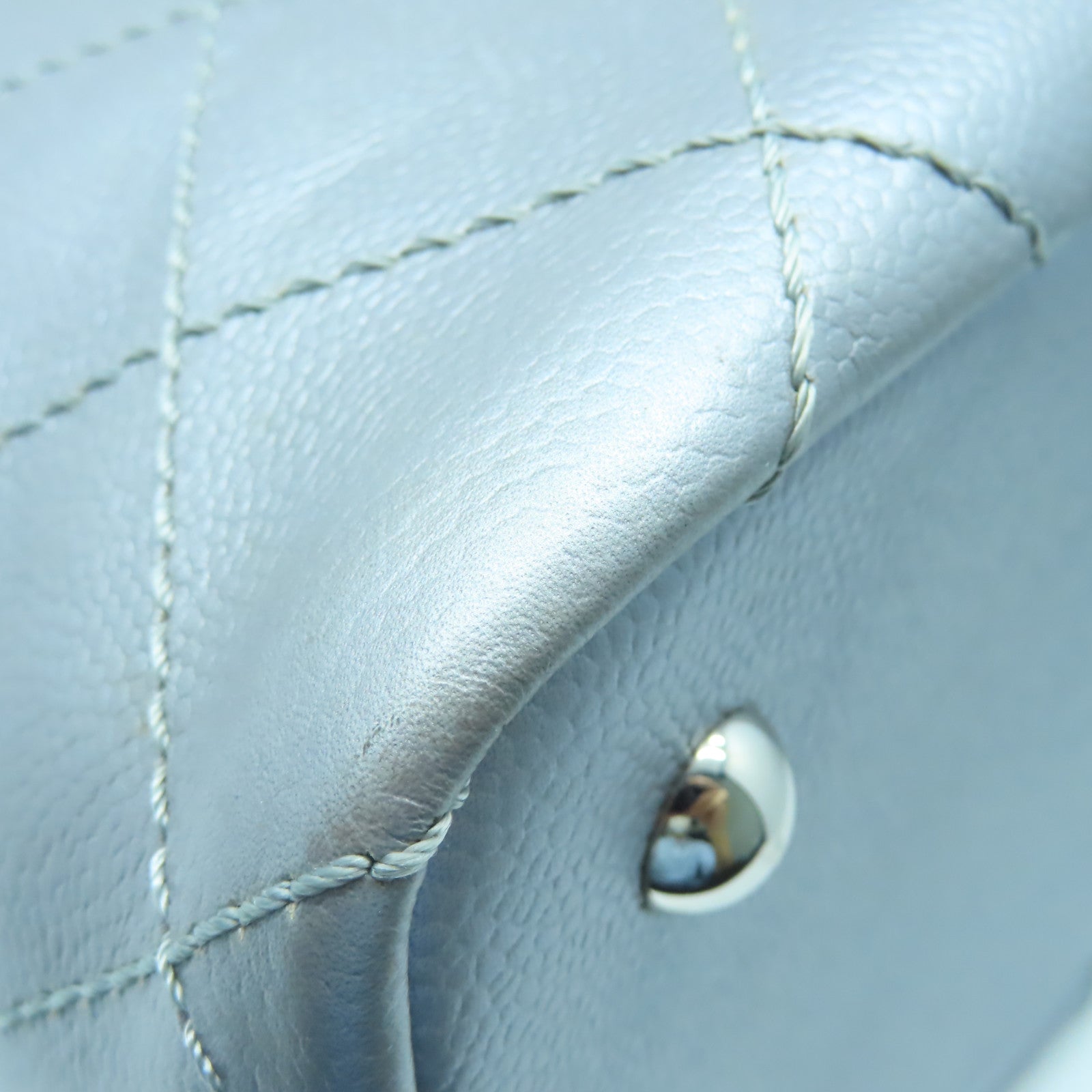 CHANEL 【激減優惠】菱格Caviar皮革Tote Bag銀扣手挽袋銀色