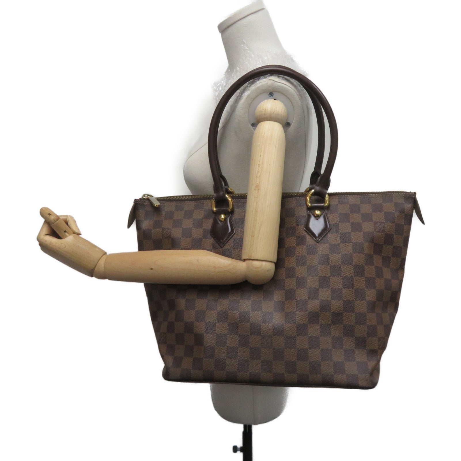 LOUIS VUITTON Damier Saleya MM金扣肩背袋啡色
