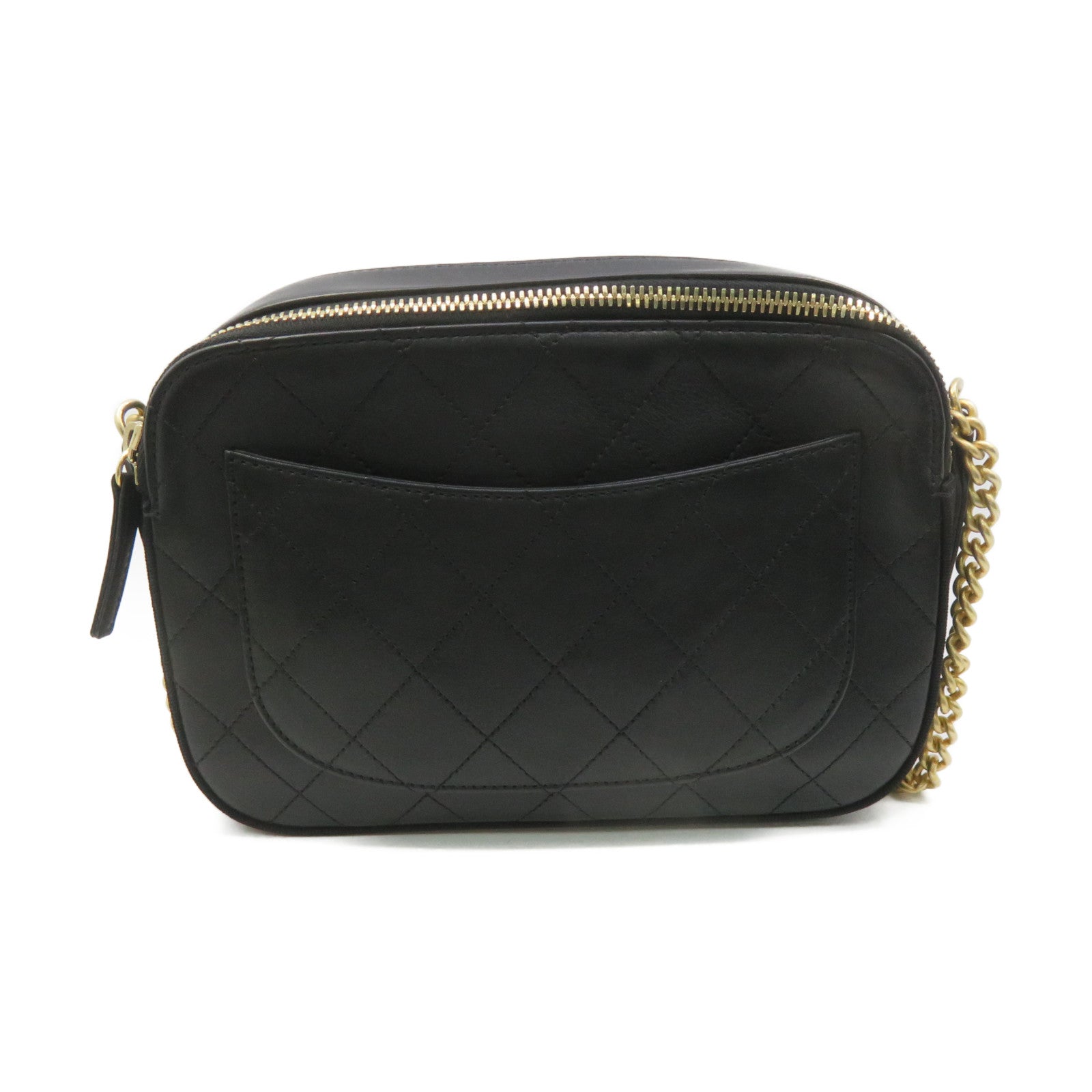 CHANEL 菱格牛皮皮革Camera Shoulder Bag金扣链带肩背袋黑色