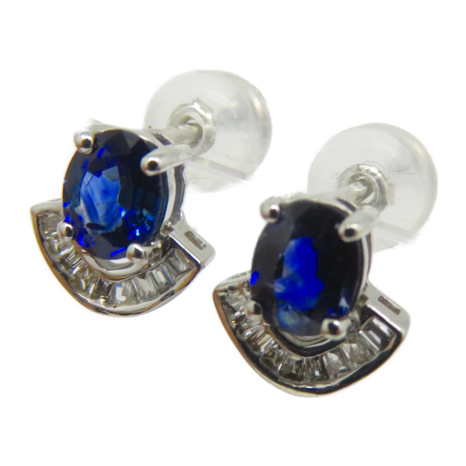 JEWELRY 18K白金Sapphire Earrings 0.95ct藍寶石/0.10ct鑽石耳環藍色/銀色