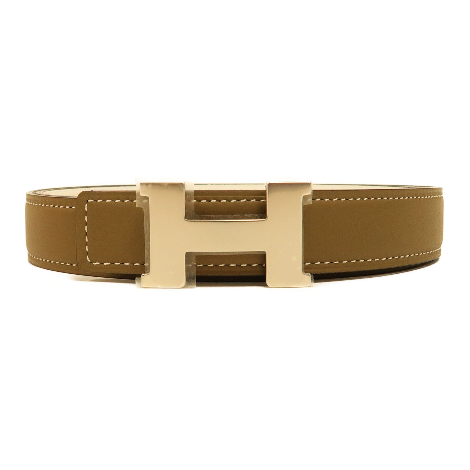 HERMES Swift皮革/Epsom皮革H Buckle Belt 85cm銀扣皮帶大象灰色