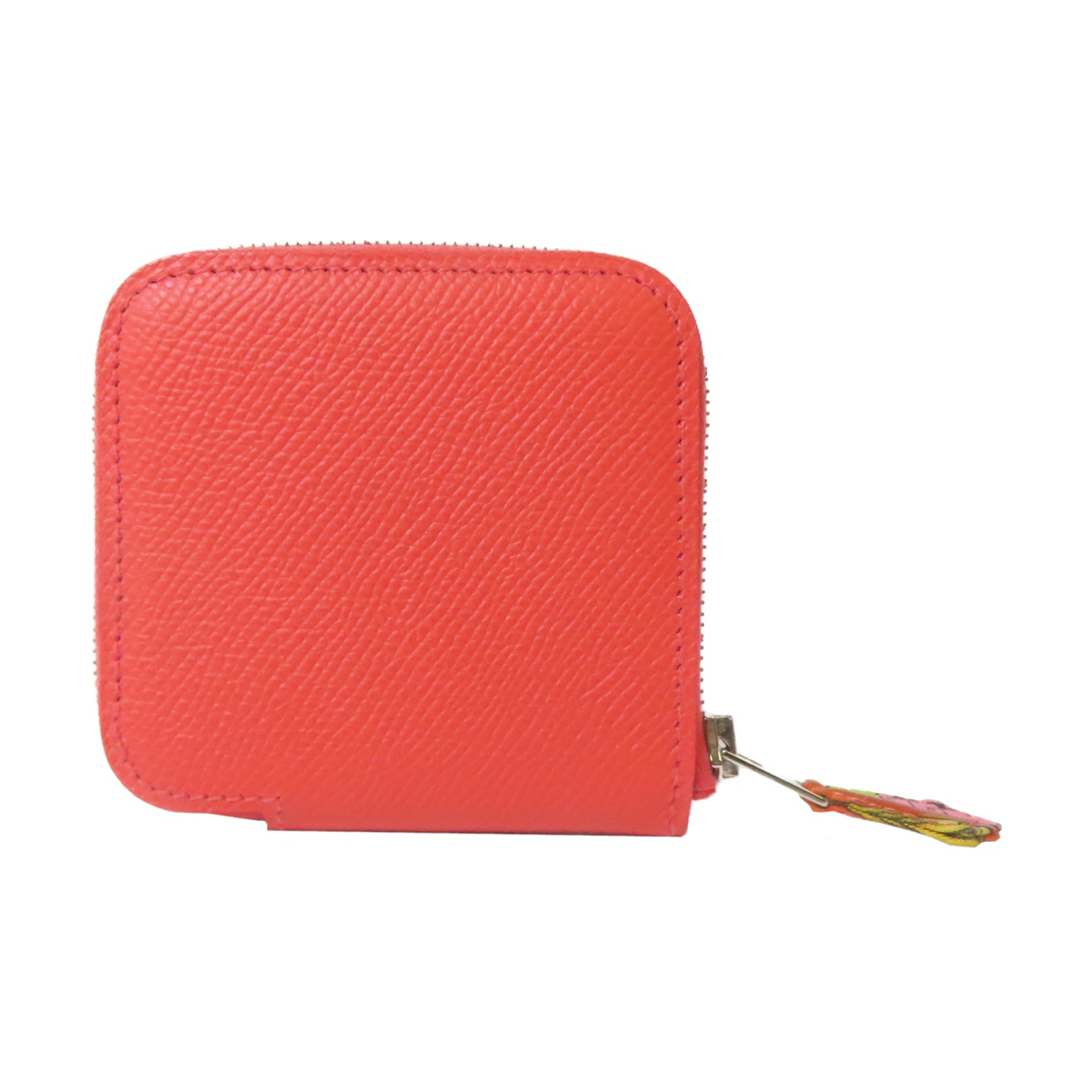 HERMES Epsom皮革Silk'in Coin Purse銀扣零錢包牡丹紅色