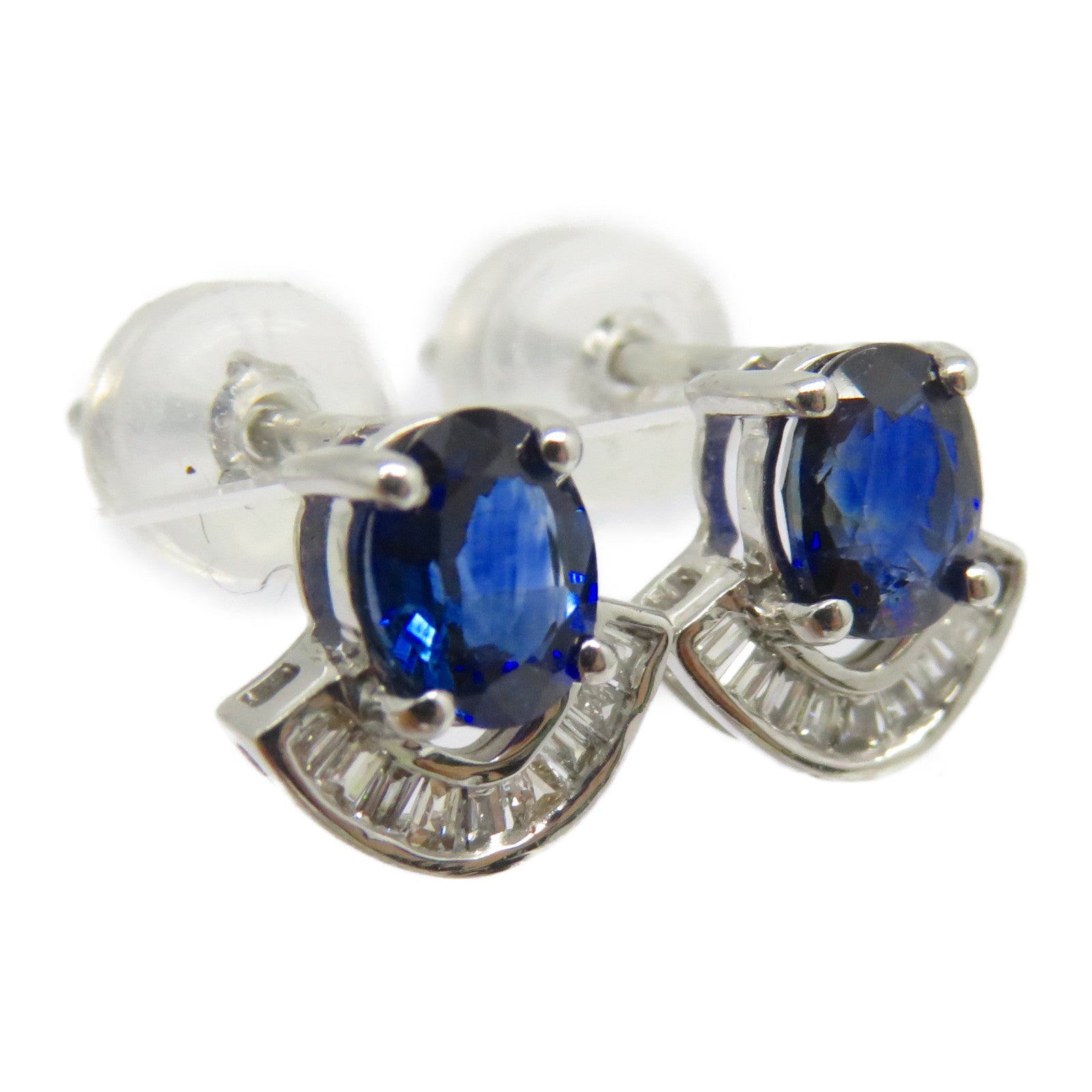 JEWELRY 18K白金Sapphire Earrings 0.95ct藍寶石/0.10ct鑽石耳環藍色/銀色