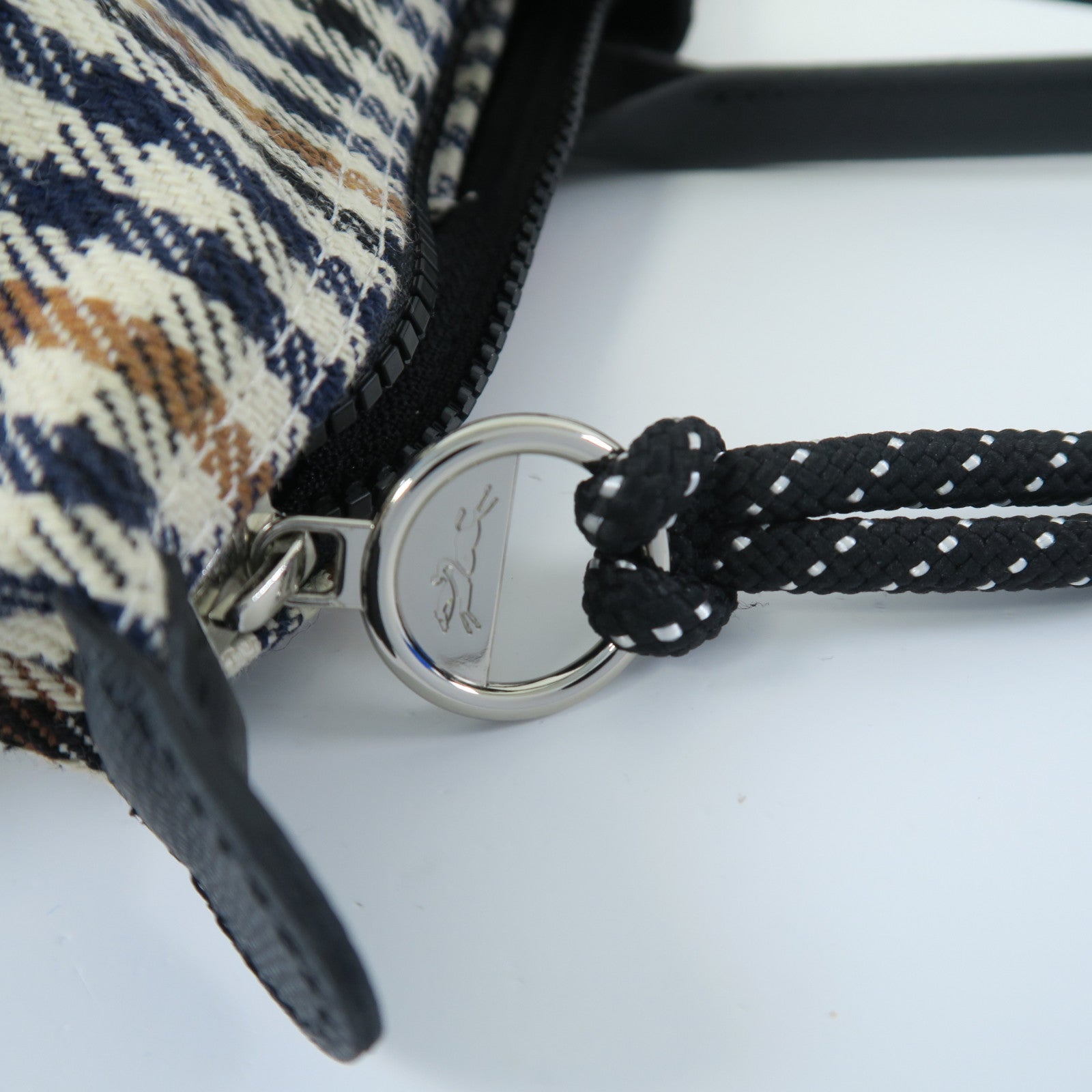 Longchamp 棉質Shoulder Bag銀扣肩背袋藍色/米色