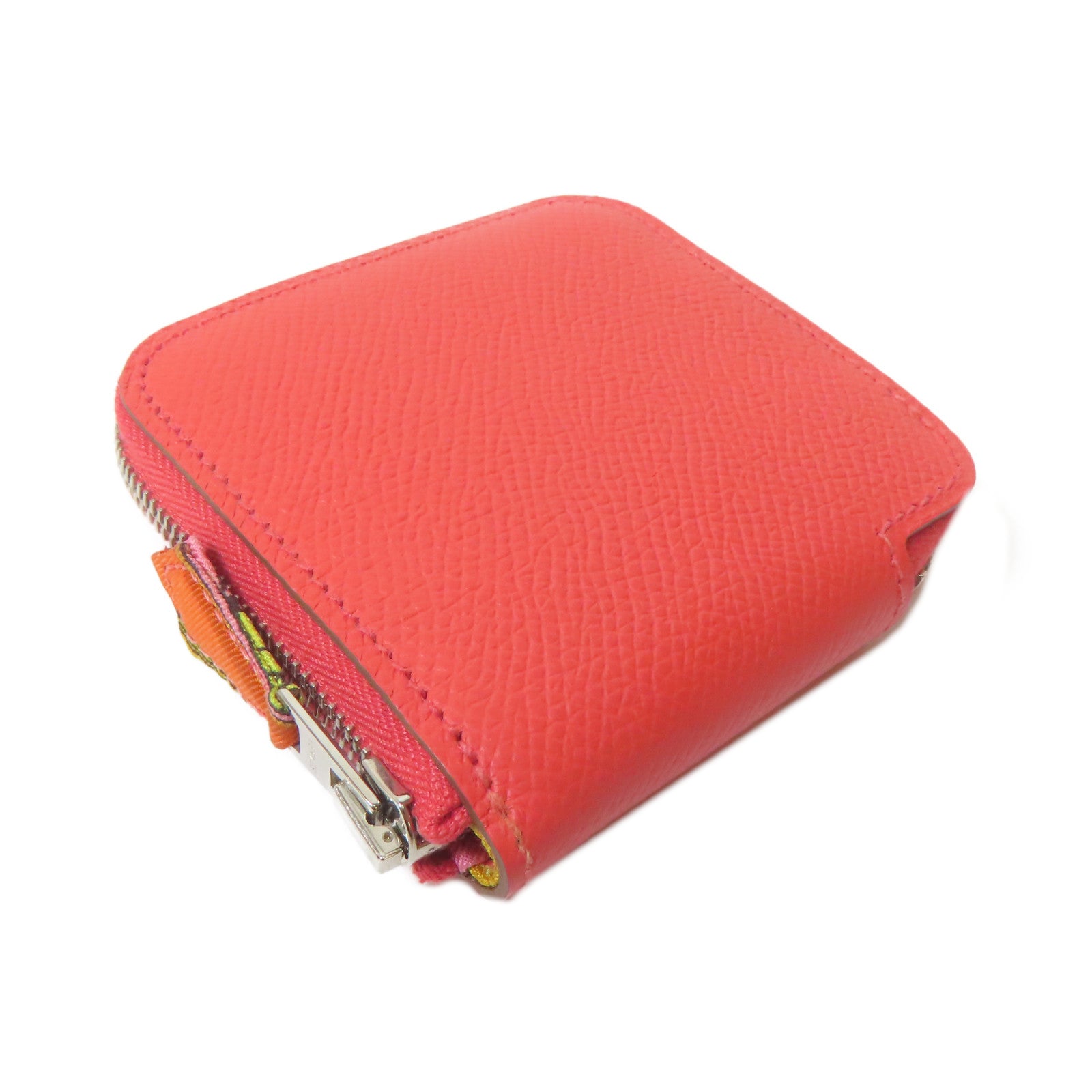 HERMES Epsom皮革Silk'in Coin Purse銀扣零錢包牡丹紅色