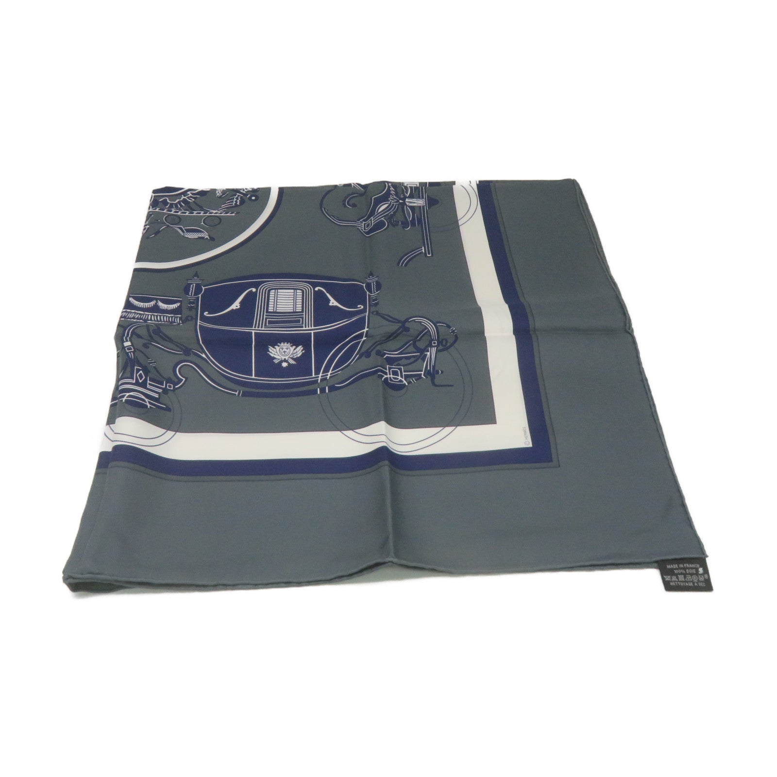 HERMES 絲質Scarf 90x90絲巾灰色/藍色/白色