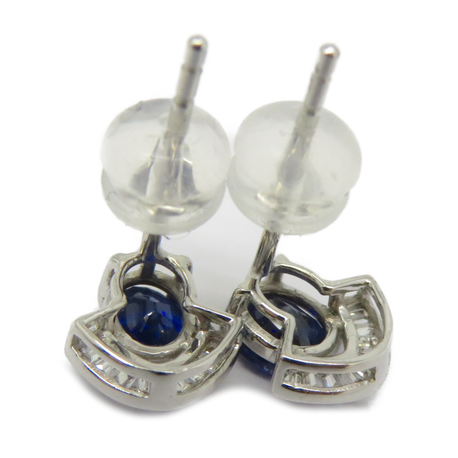 JEWELRY 18K白金Sapphire Earrings 0.95ct藍寶石/0.10ct鑽石耳環藍色/銀色