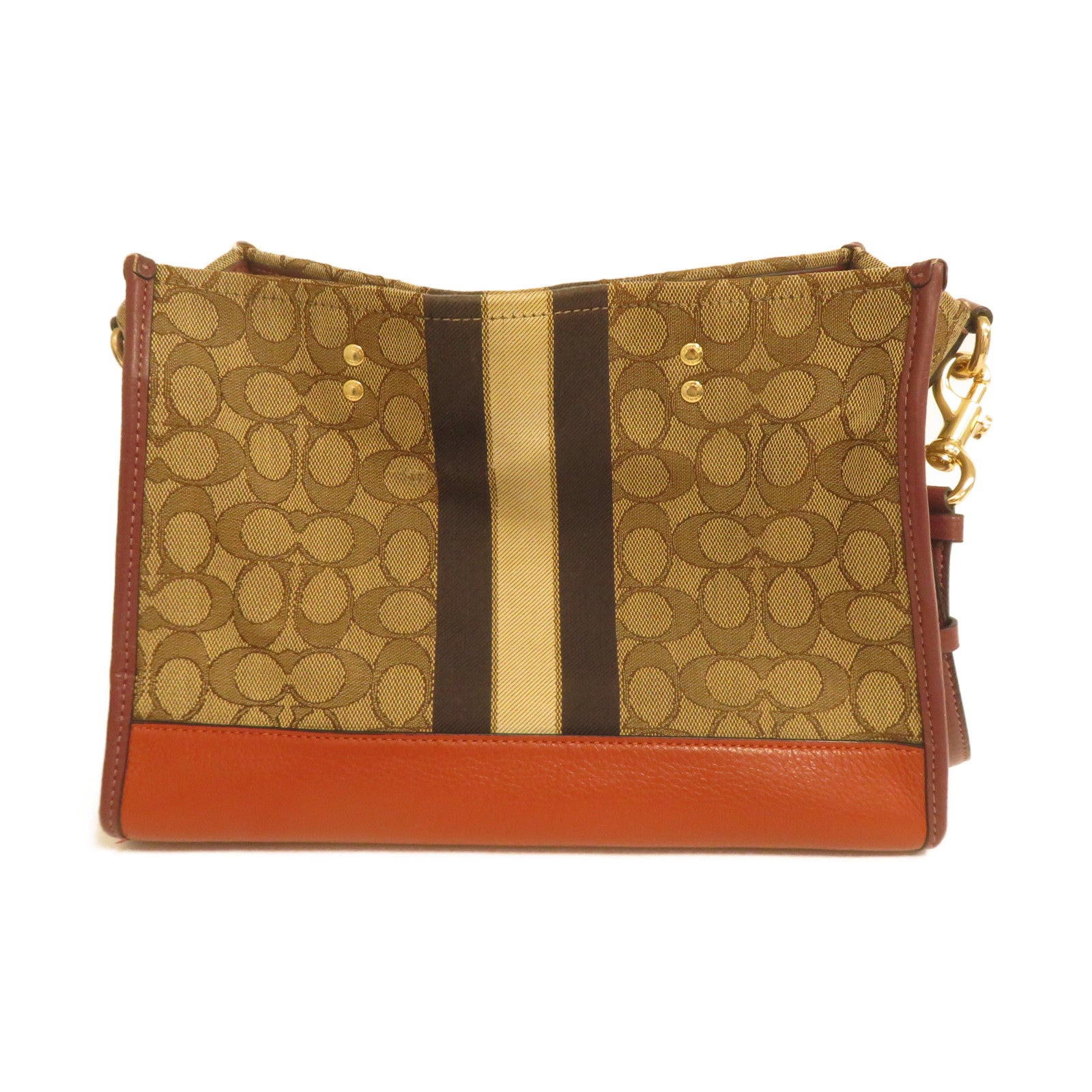 COACH 帆布Shoulder Bag金扣肩背袋啡色/紅色